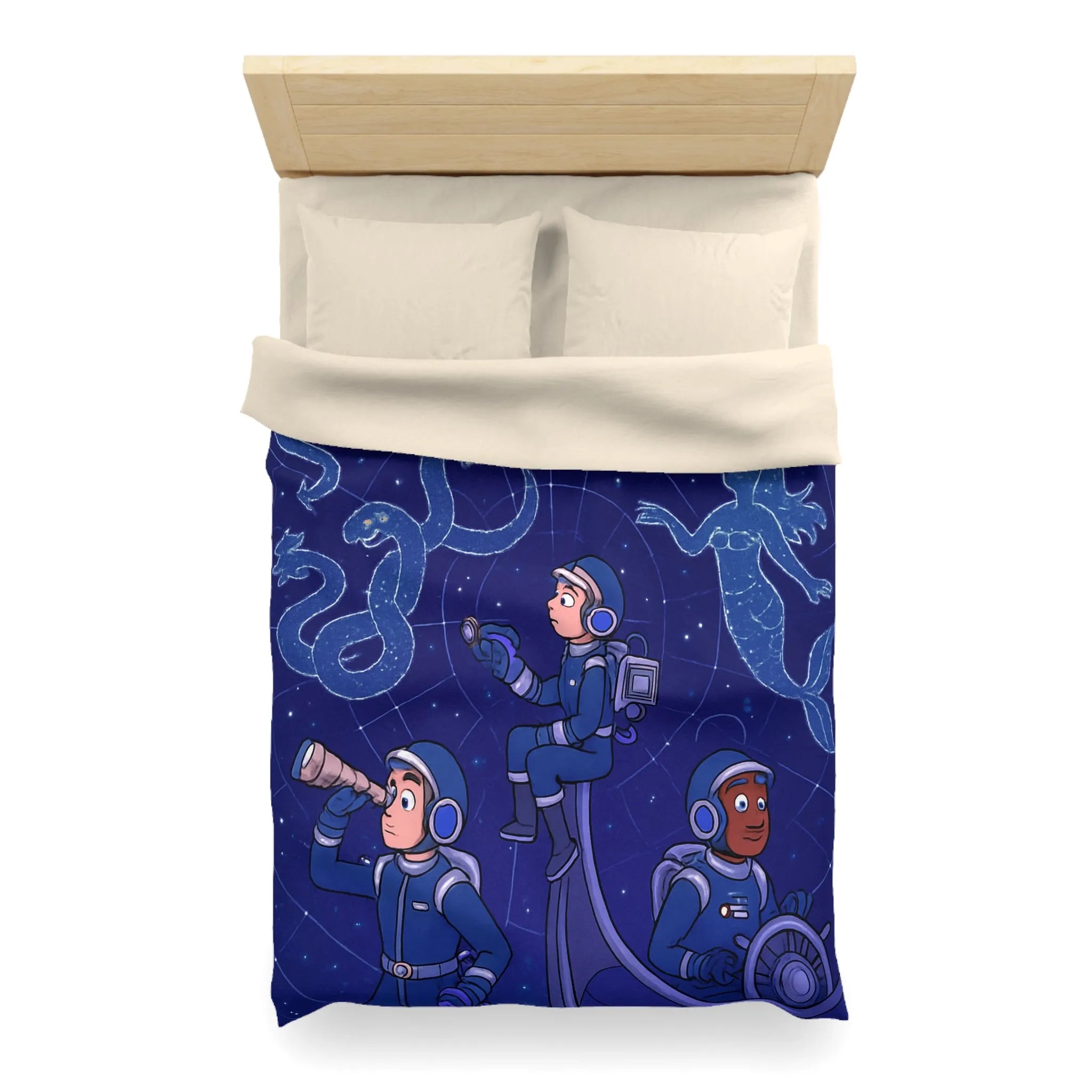 Housse de couette espace enfants avec constellations magiques dragons et sirène.