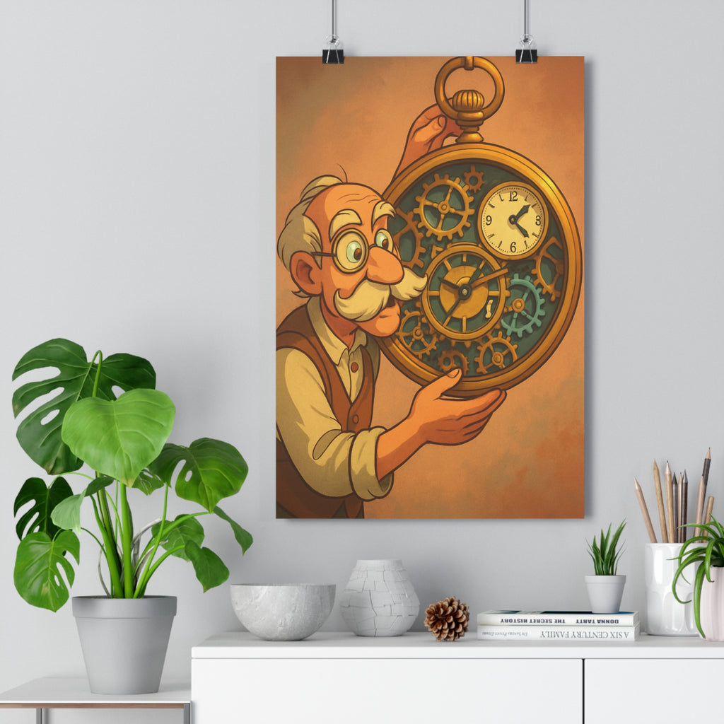 Poster décoratif vintage rétrocartoon doré bleu steampunk nostalgique salon bureau format 30x46 élégant qualité