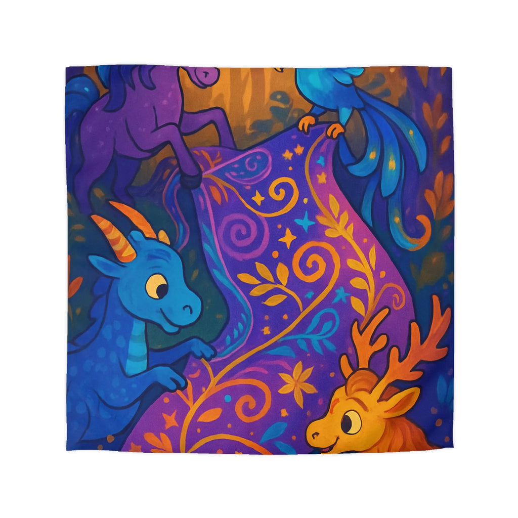 Housse de Couette Féérique Avec Créatures Magiques Colorées et Motif Floral Envoûtant