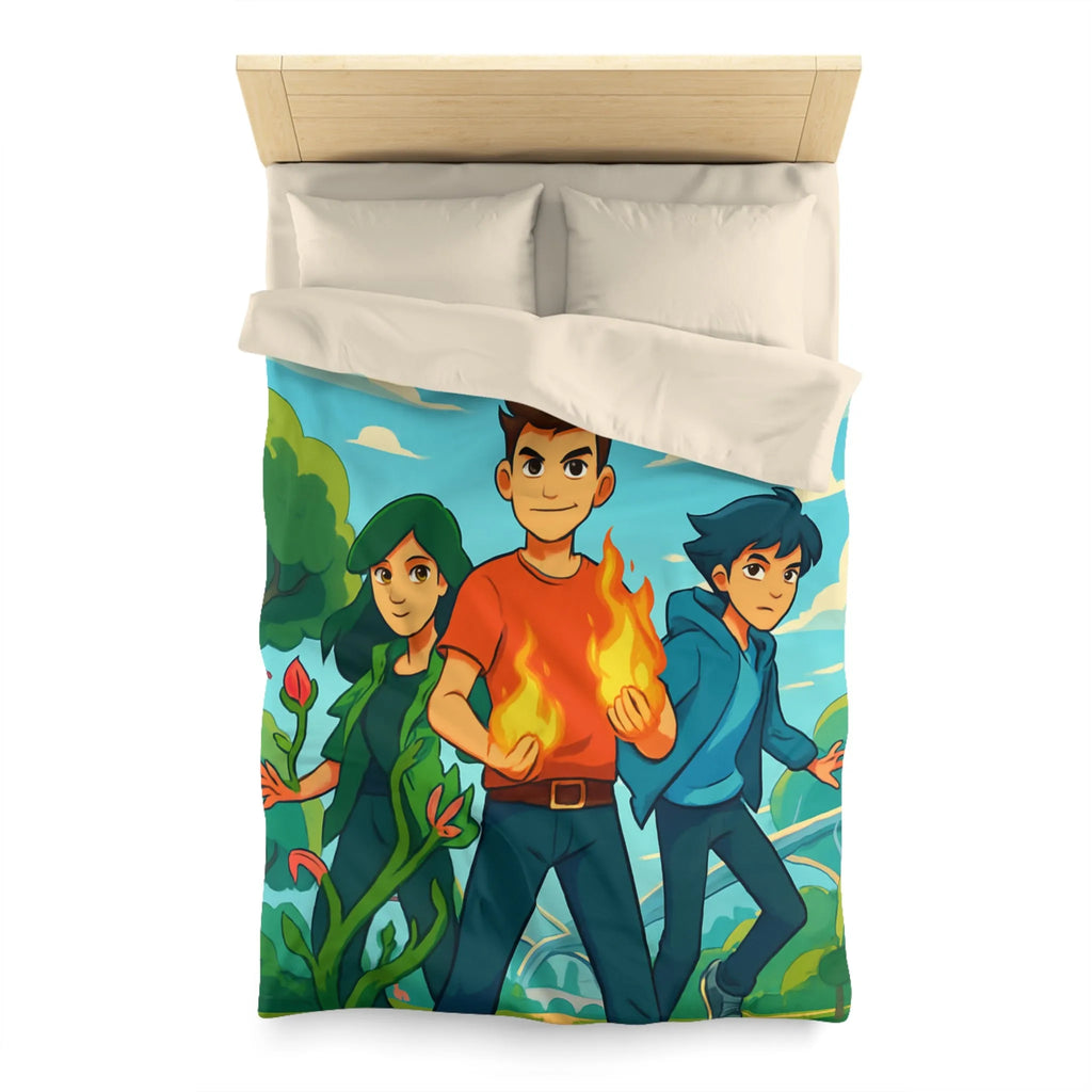 Housse de couette aventure jeune héros, nature et futur avec drones volants