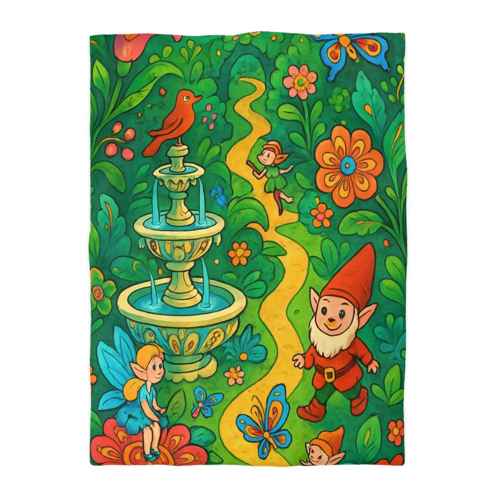 Housse de couette enfant avec lutins, fées, et papillons dans une forêt enchantée