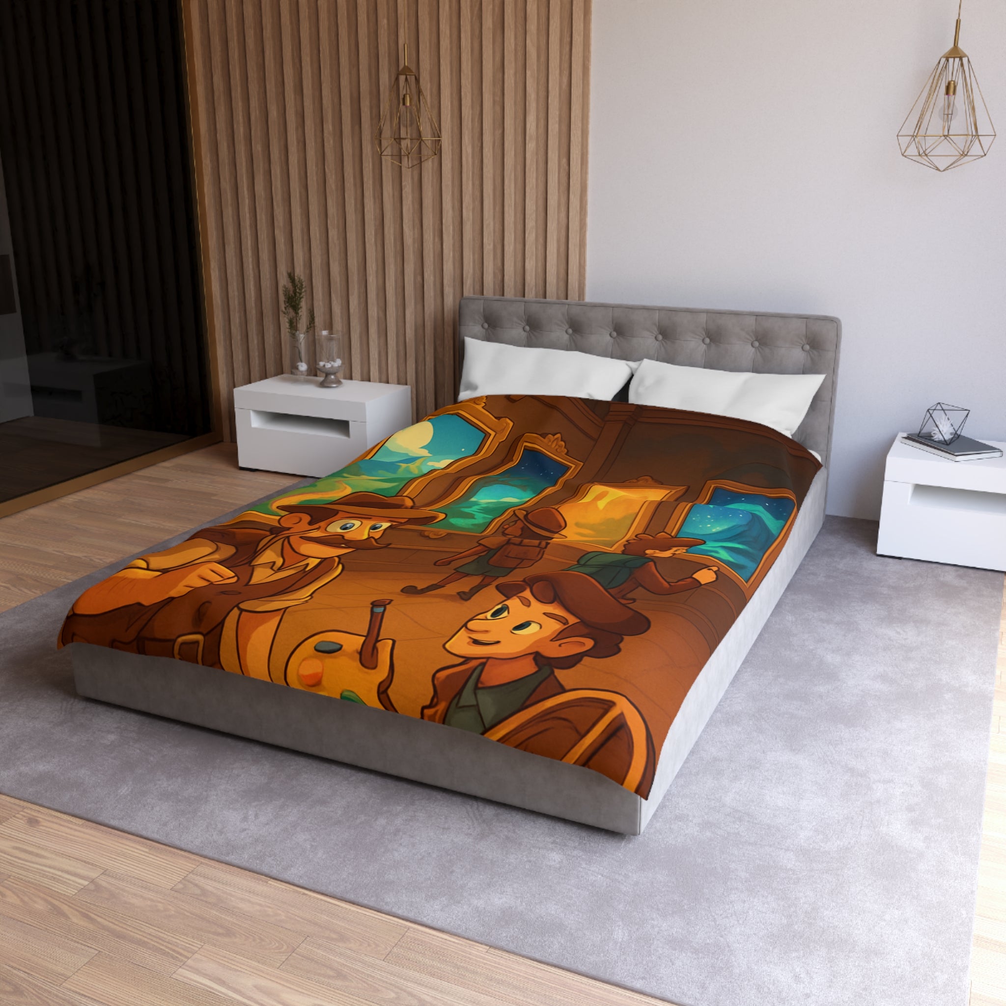 Housse de couette pour enfants avec aventure mystérieuse dans une galerie d'art