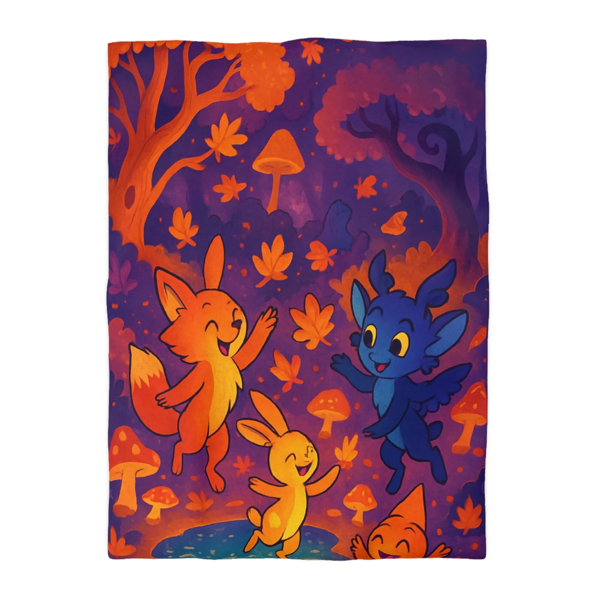 Housse de couette foret enchantée avec animaux fantastiques et ambiance féerique en couleurs vives