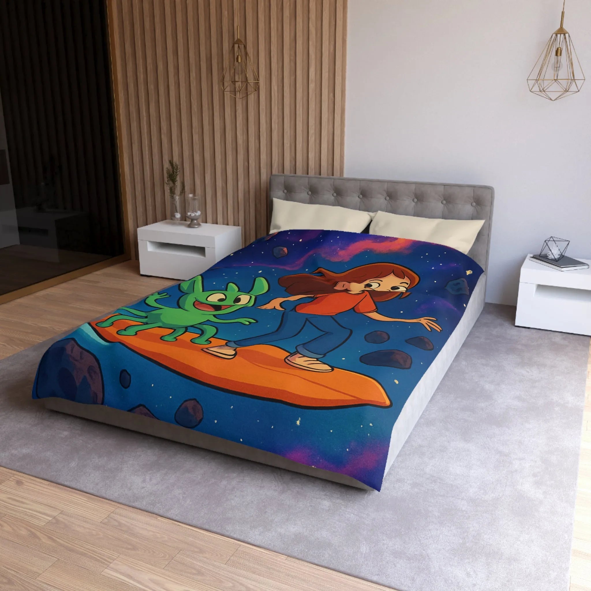 Explorez l’univers avec cette housse de couette lumineuse pour enfants, style aventure cosmique