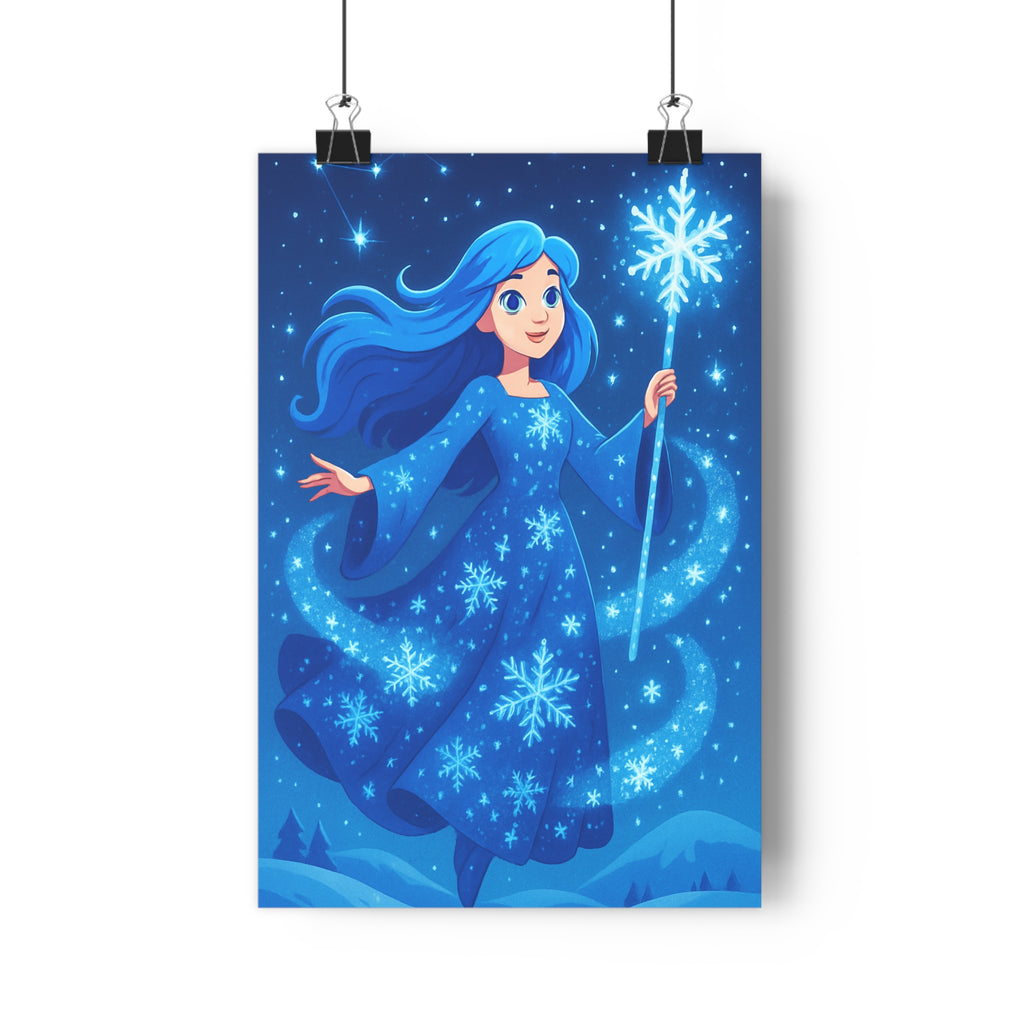 Poster décoratif anime bleu mystique enchanteresse hiver chambre apaisante flocons cristal magique 30x46 qualité