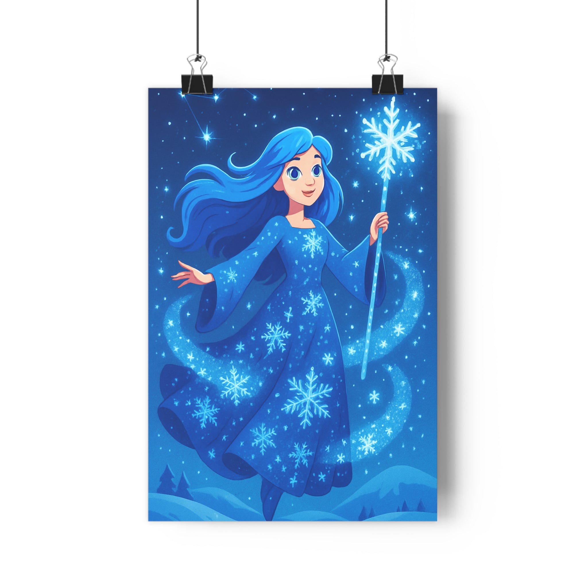 Poster décoratif anime bleu mystique enchanteresse hiver chambre apaisante flocons cristal magique 30x46 qualité