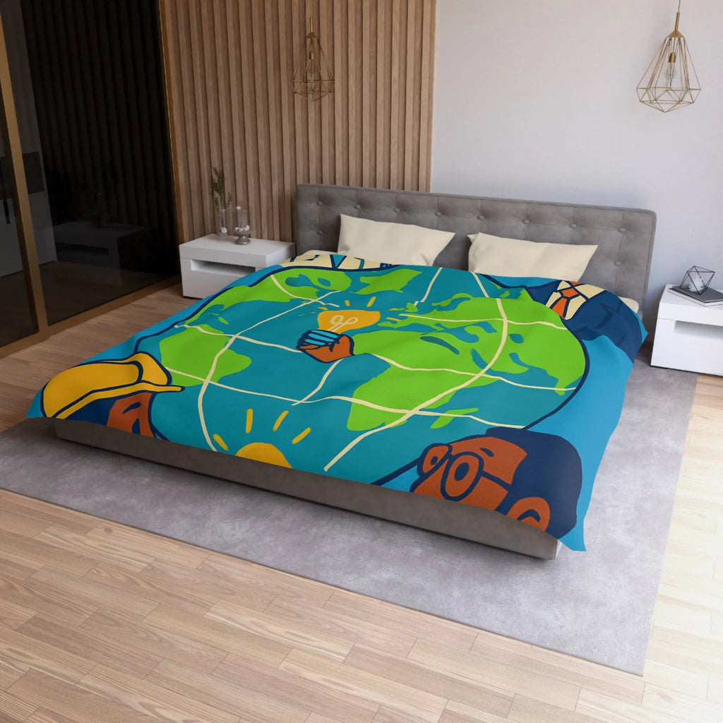 Housse de couette innovante avec globe, diversité et ampoules lumineuses pour un monde uni