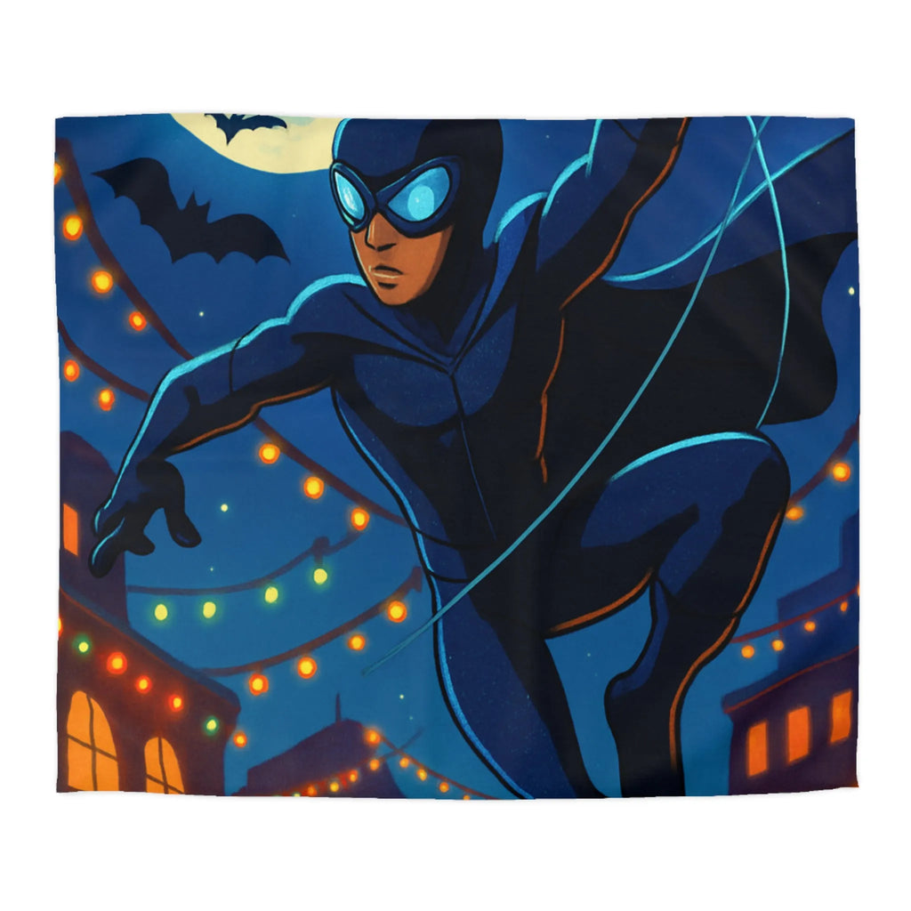 Housse de couette avec héros nocturne, ciel étoilé et décorations festives lumineuses