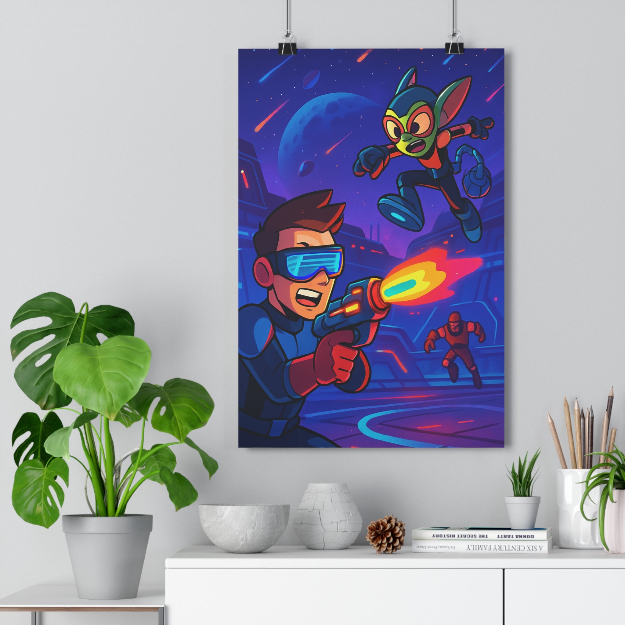 Poster décoratif dynamique futuriste coloré aventure chambre enfant dessin animé espace créatif tendance qualité