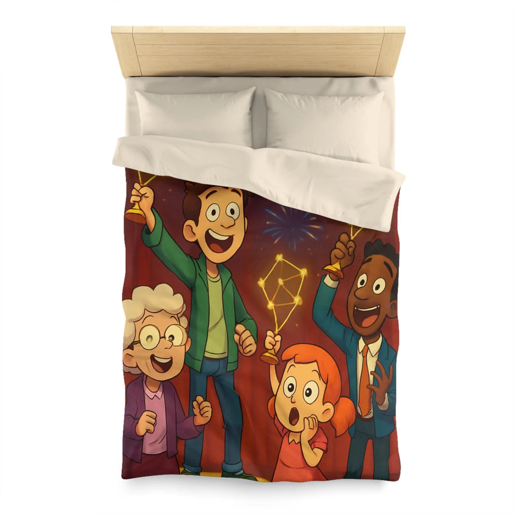 Housse de couette colorée enfants avec feux d'artifice et personnages dessin animé joyeux