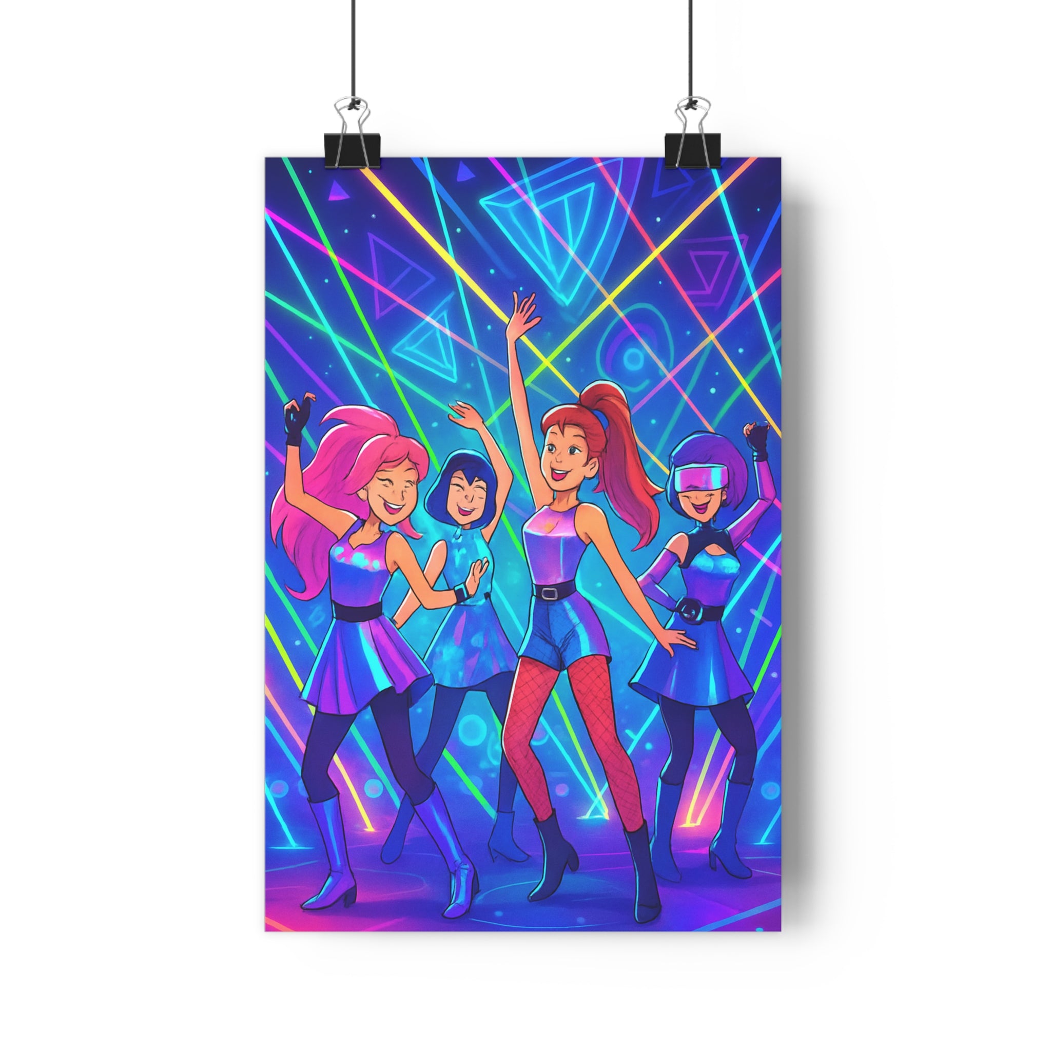 Poster décoratif animé lumineux joyeux danse bleu rose violet géométrique salon chambre 30x46 qualité