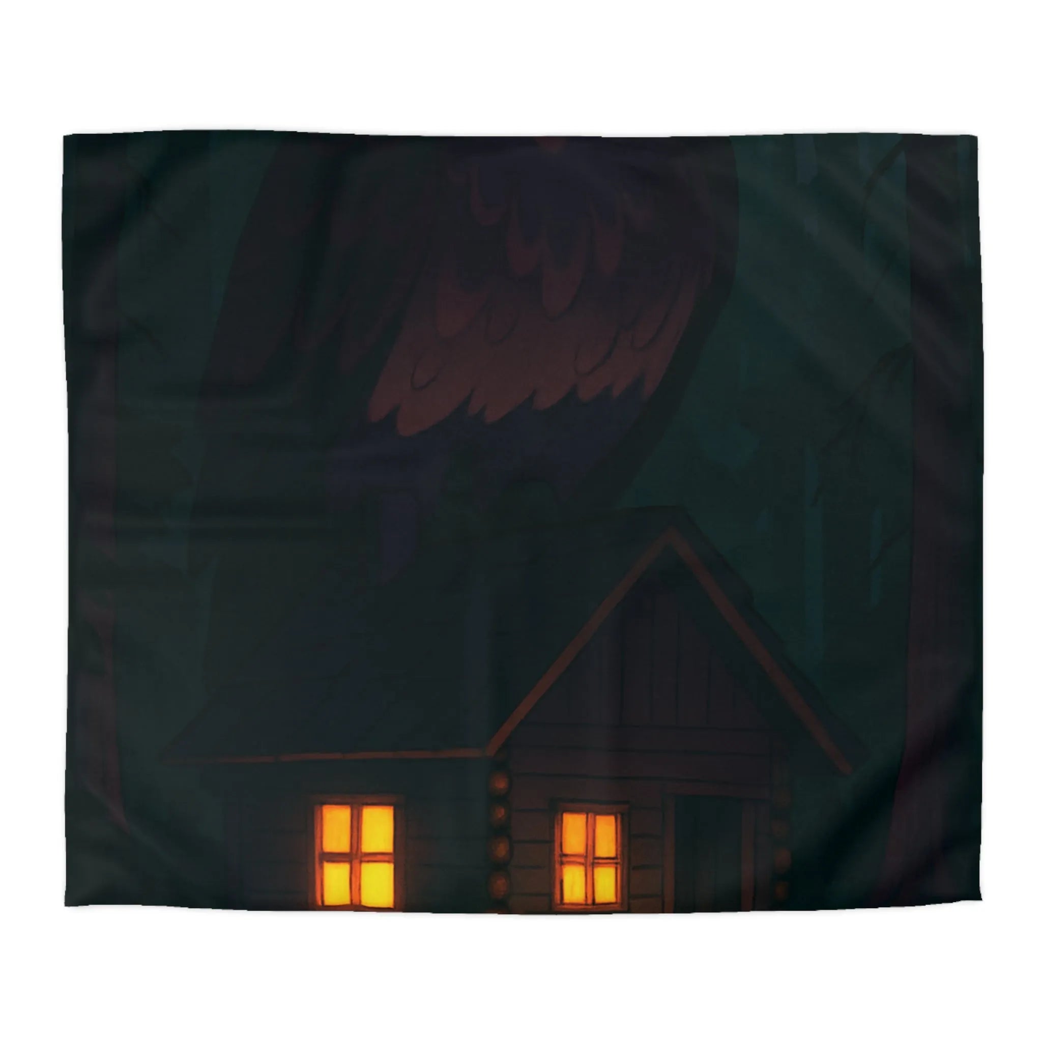 Housse de couette confortable avec illustration nocturne de forêt mystérieuse et hibou géant