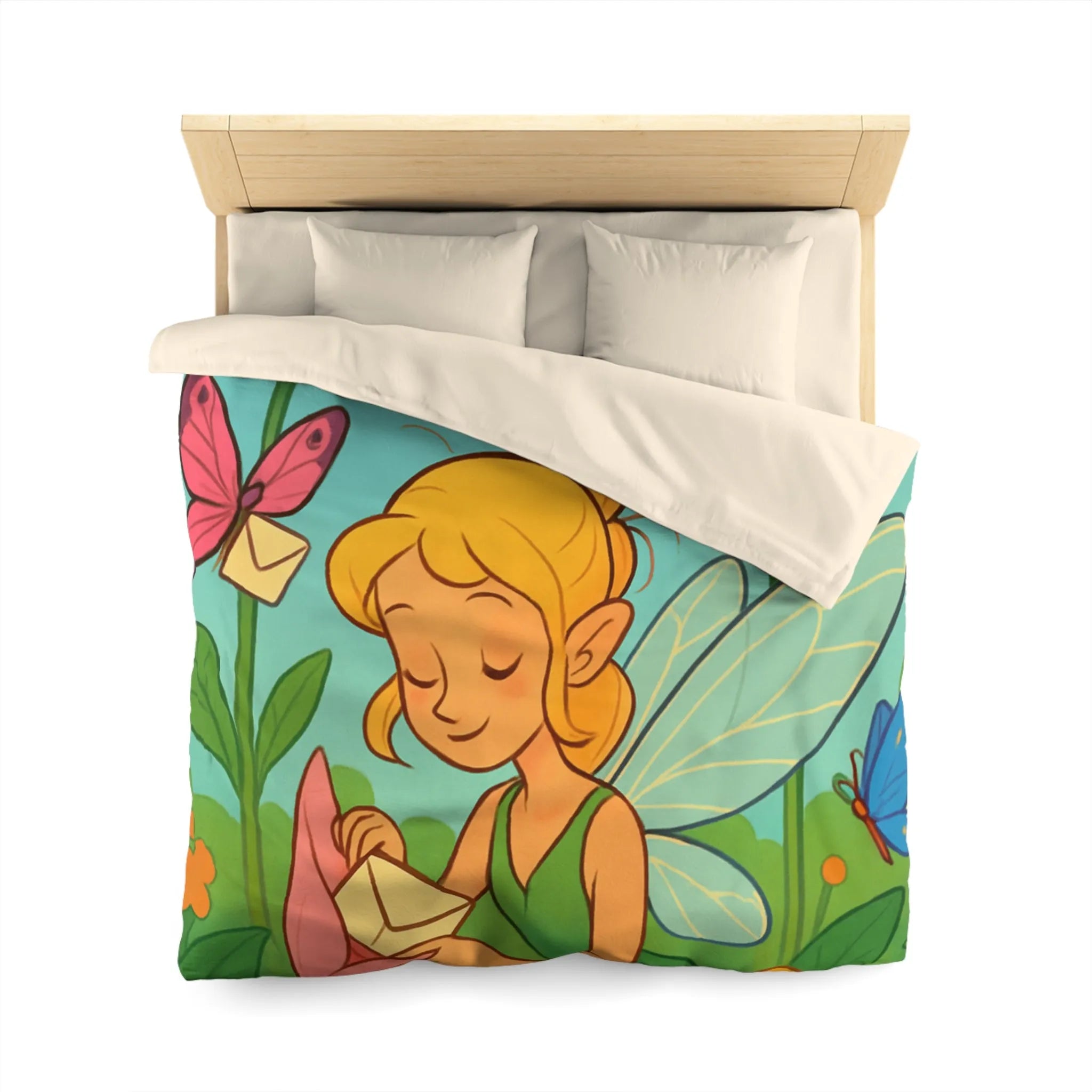 Fée des Jardins Éthérés avec Lettres Magiques et Fleurs Vibrantes pour Enchantement Nocturne