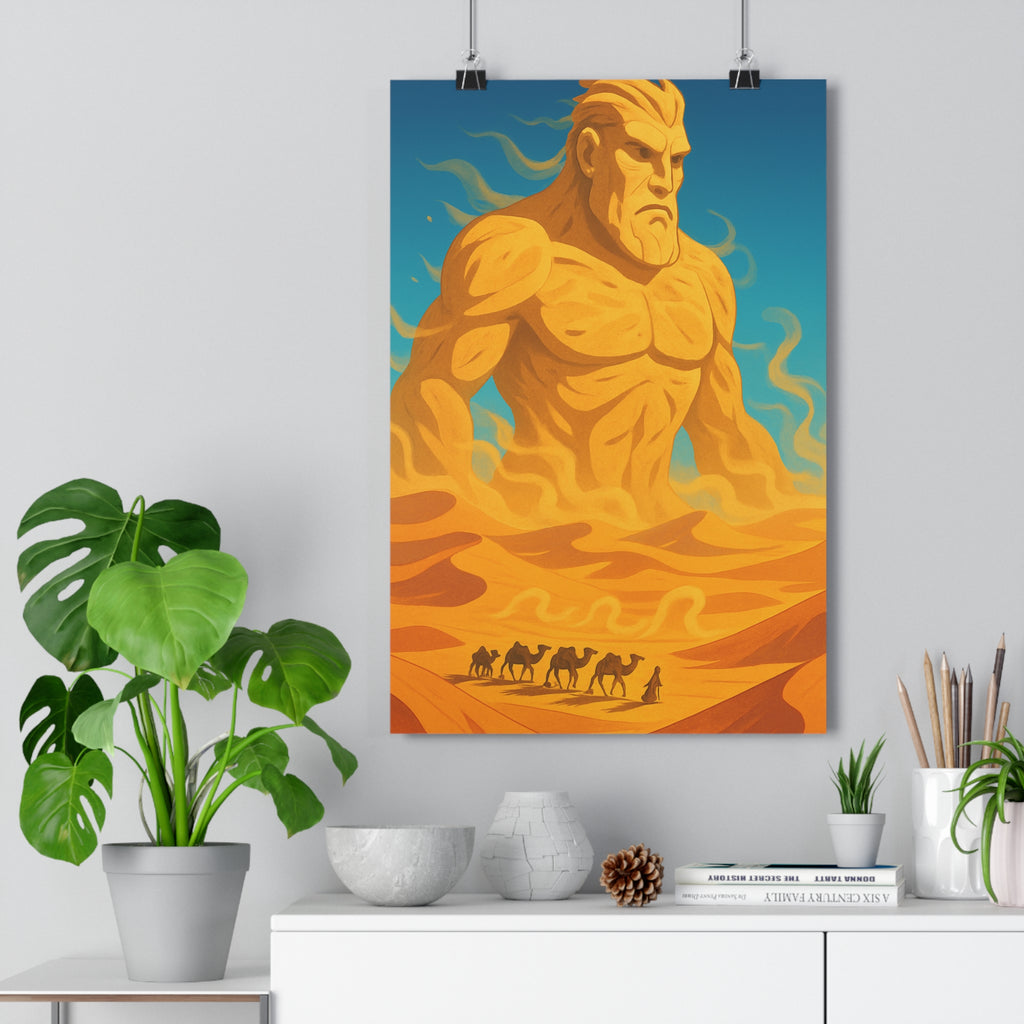 Poster décoratif géant sable désert jaune orange mystique aventure cartoon salon chambre ambiance chaleureuse