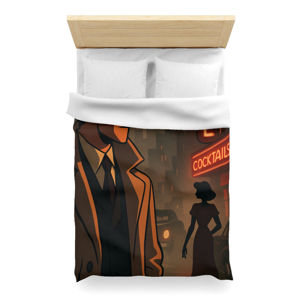 Housse de Couette Noir et Rouge, Design Rétro Vintage, Atmosphère de Film Noir