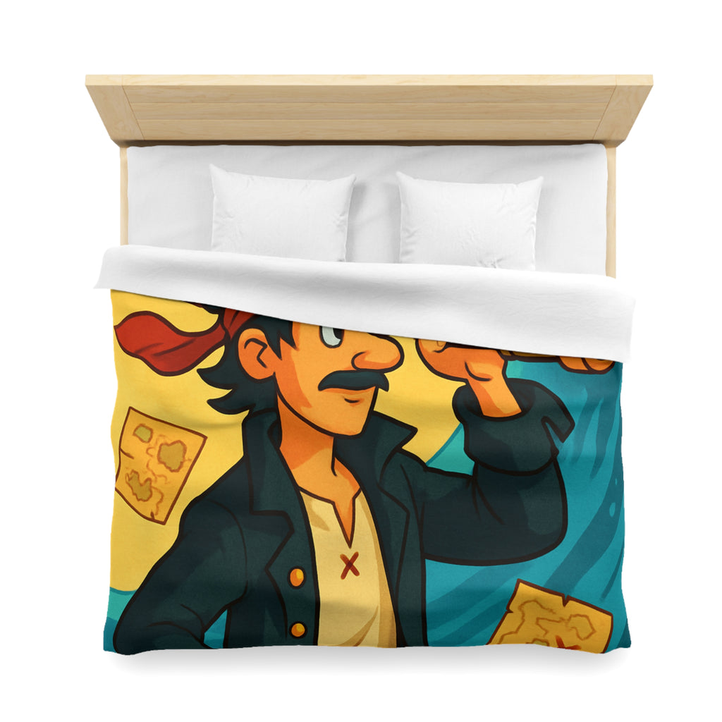 Housse de Couette Pirate pour Chambre Adulte avec Carte Trésor et Vagues Océaniques