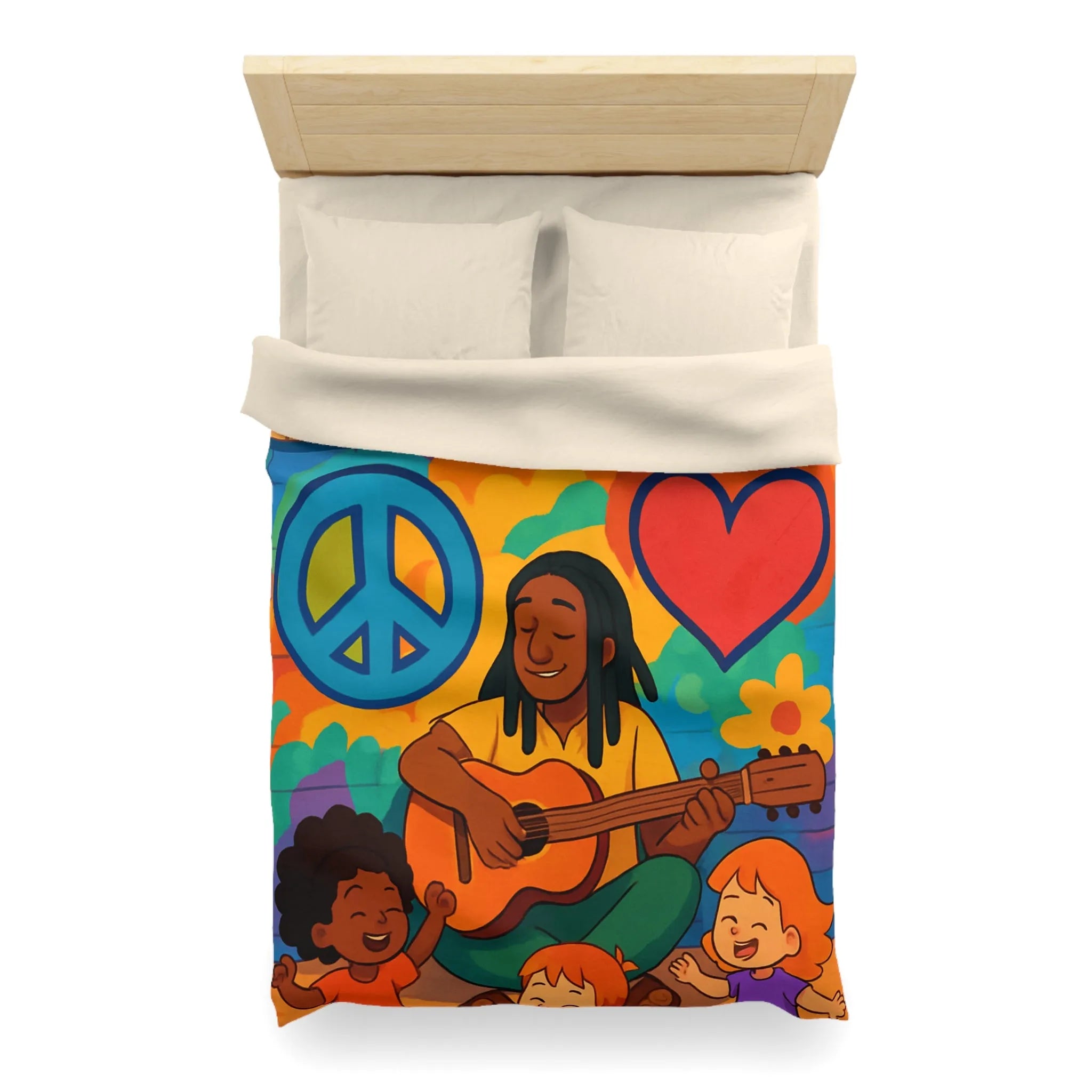 Housse de Couette Colorée avec Musicien Jouant de la Guitare pour Enfants Heureux