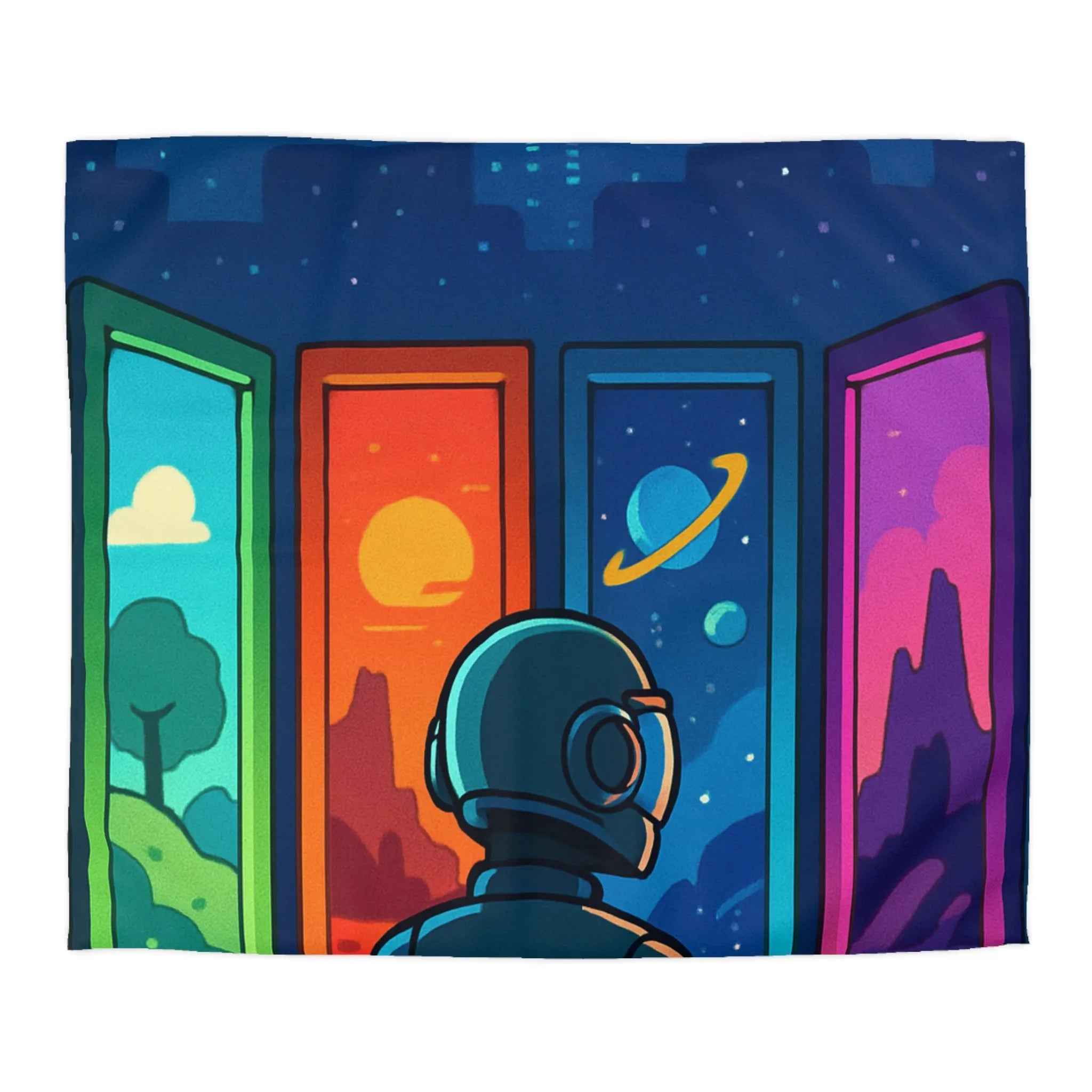 Explorez l'univers coloré avec cette housse de couette spatiale multicolore et vibrante