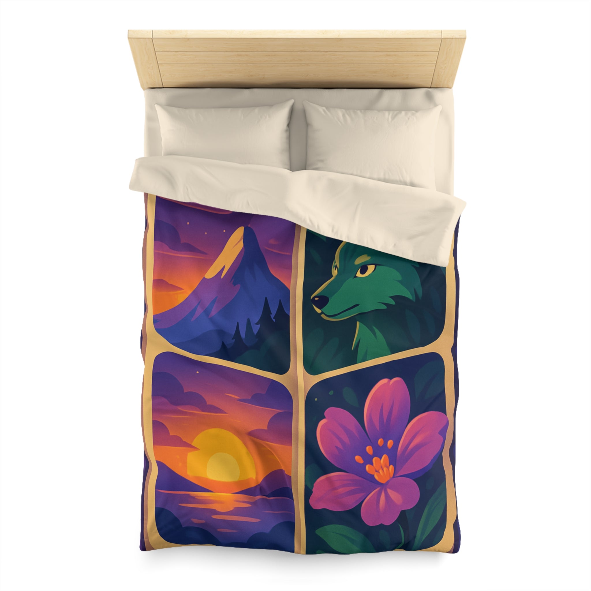 Housse de Couette Paysage Montagne Forêt Animale Florale Vibrante pour Chambre Moderne