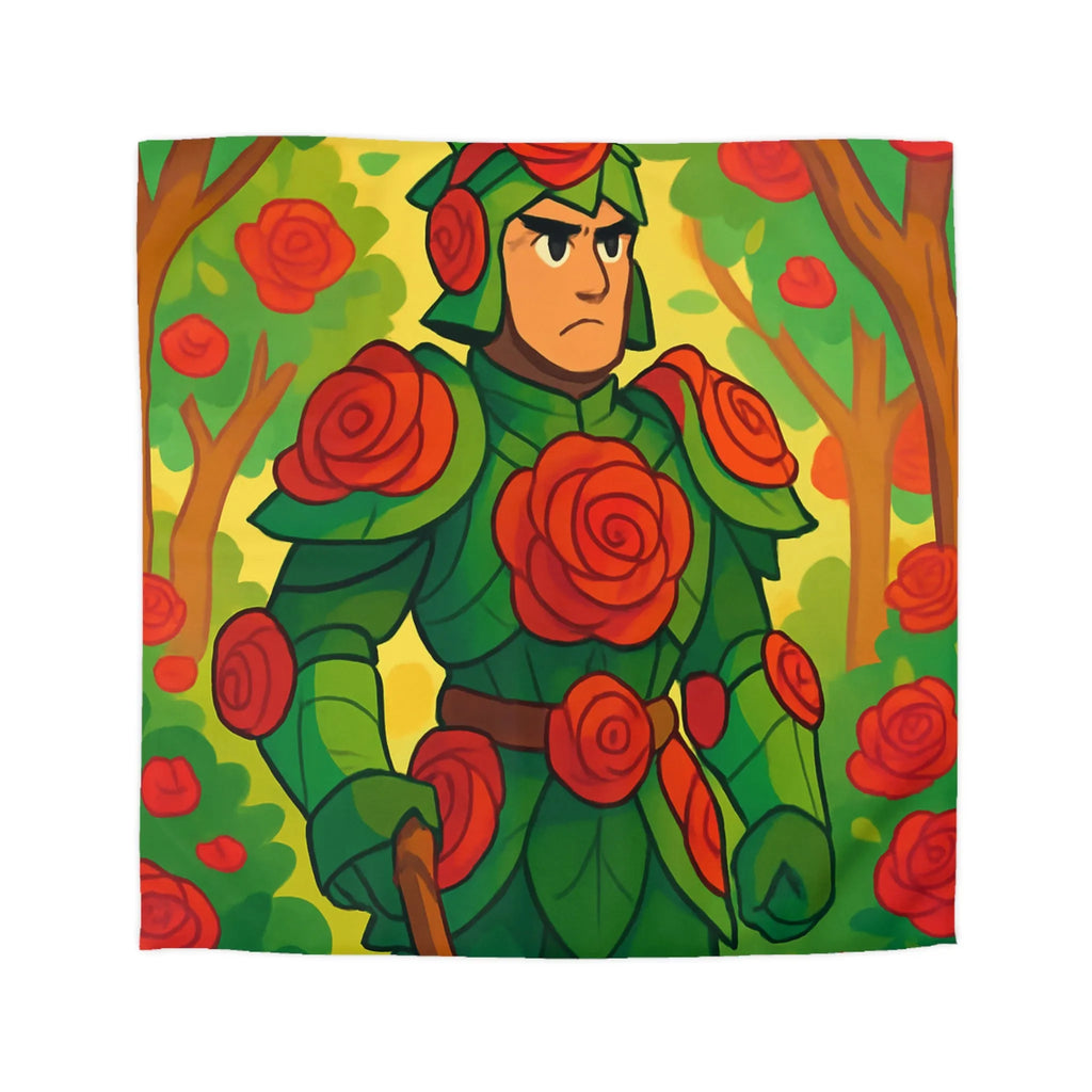Housse de couette au design chevalier floral avec roses rouges et feuillage vert