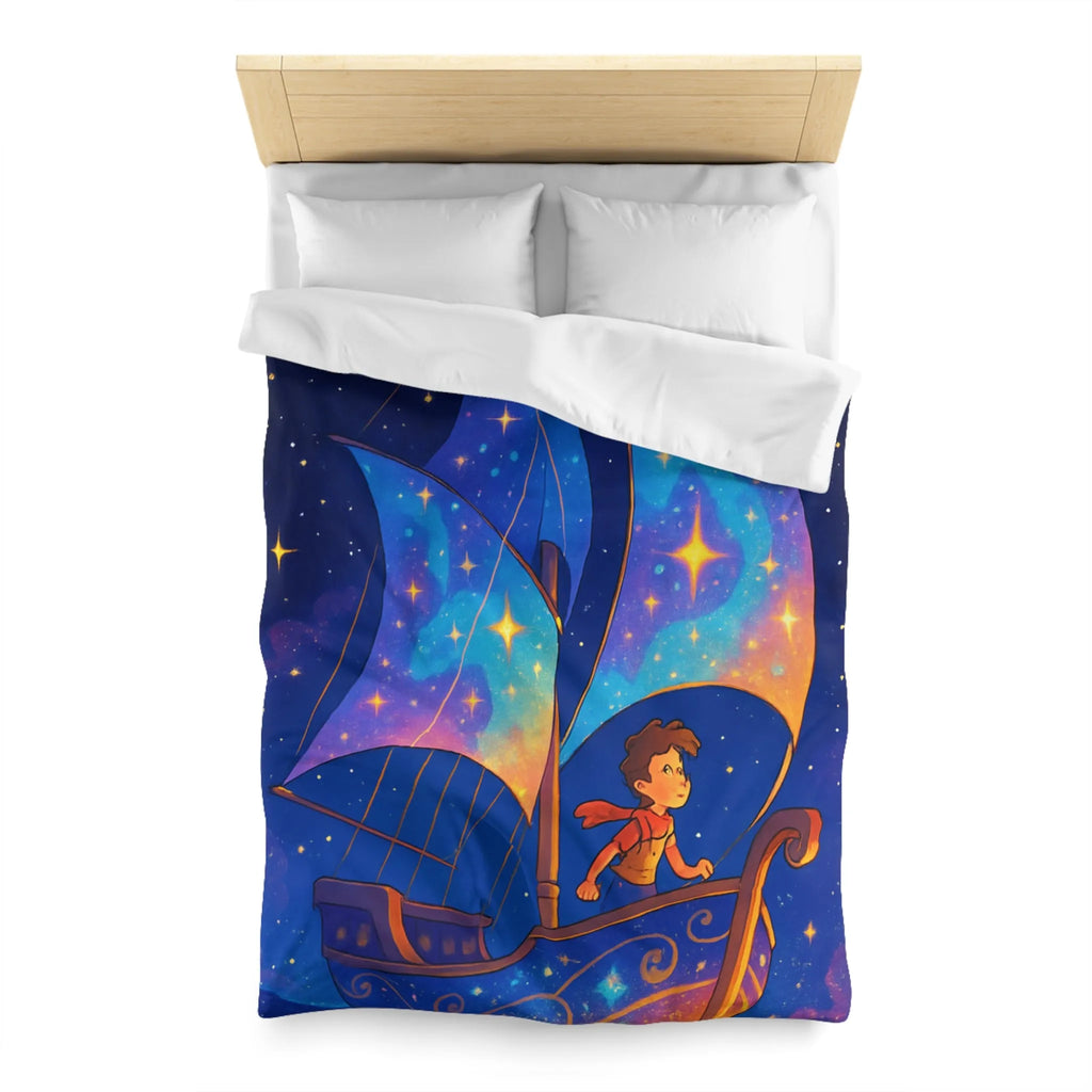 Housse de Couette Enchantée: Bateau Stardust Voyageant Dans l'Univers Étoilé pour Enfants