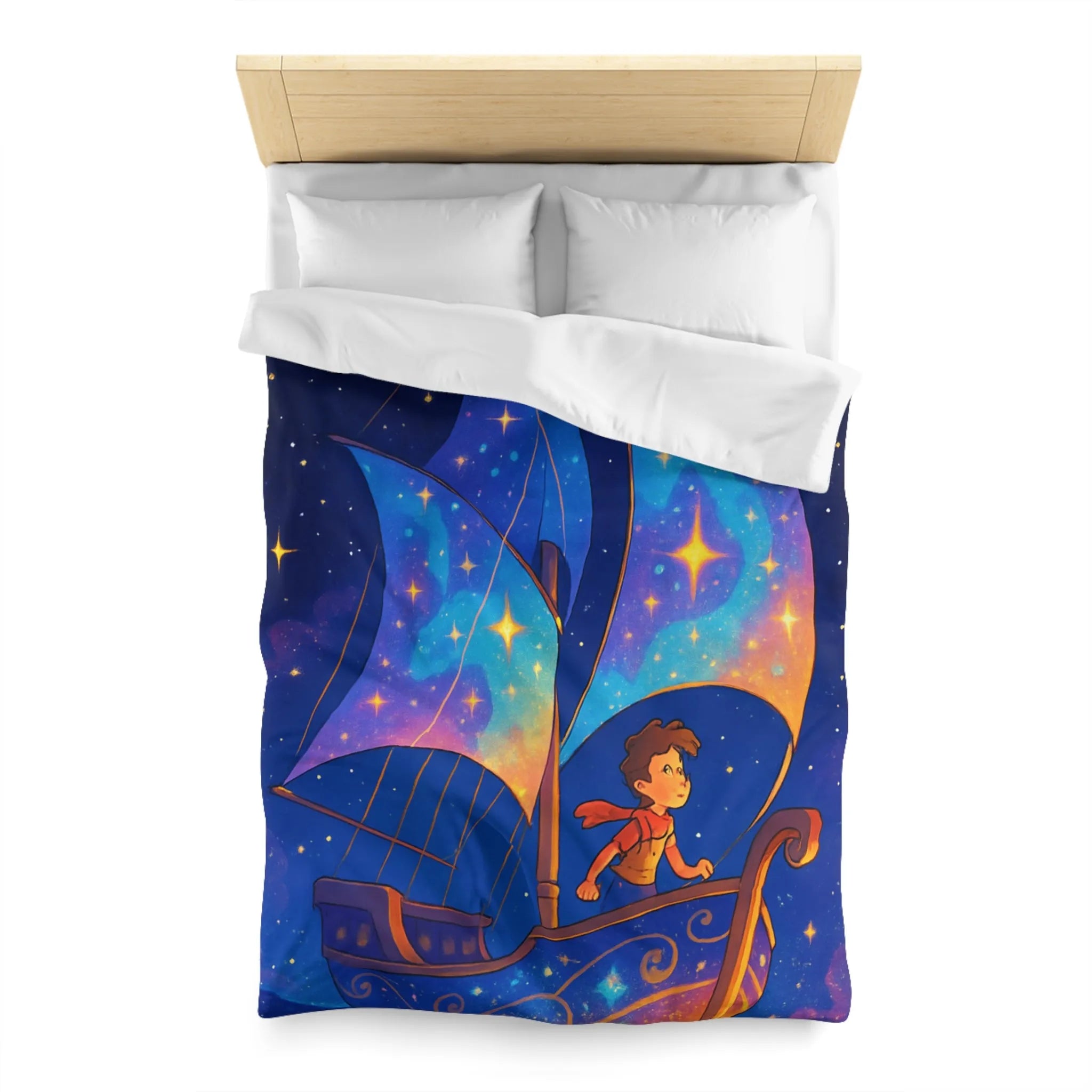 Housse de Couette Enchantée: Bateau Stardust Voyageant Dans l'Univers Étoilé pour Enfants
