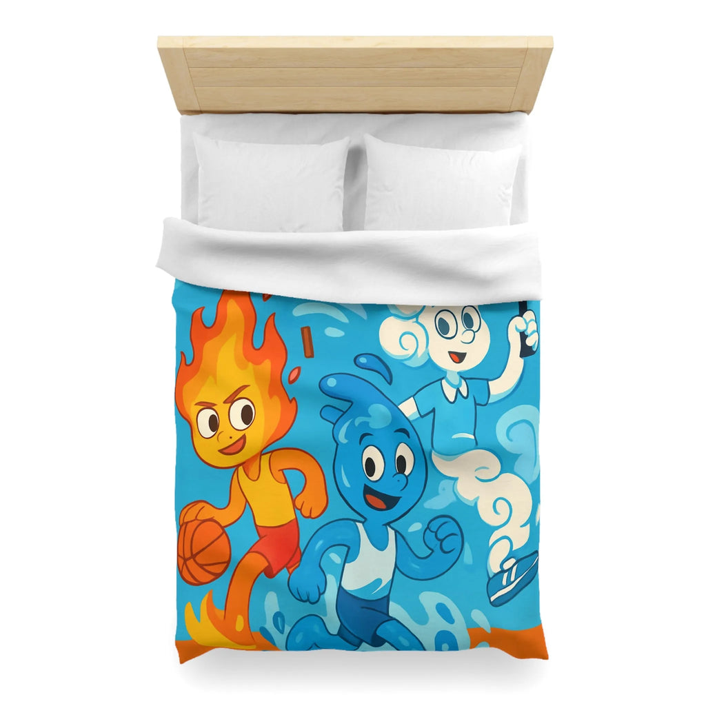 Housse de couette colorée avec motifs d’éléments sportifs et symbole de paix