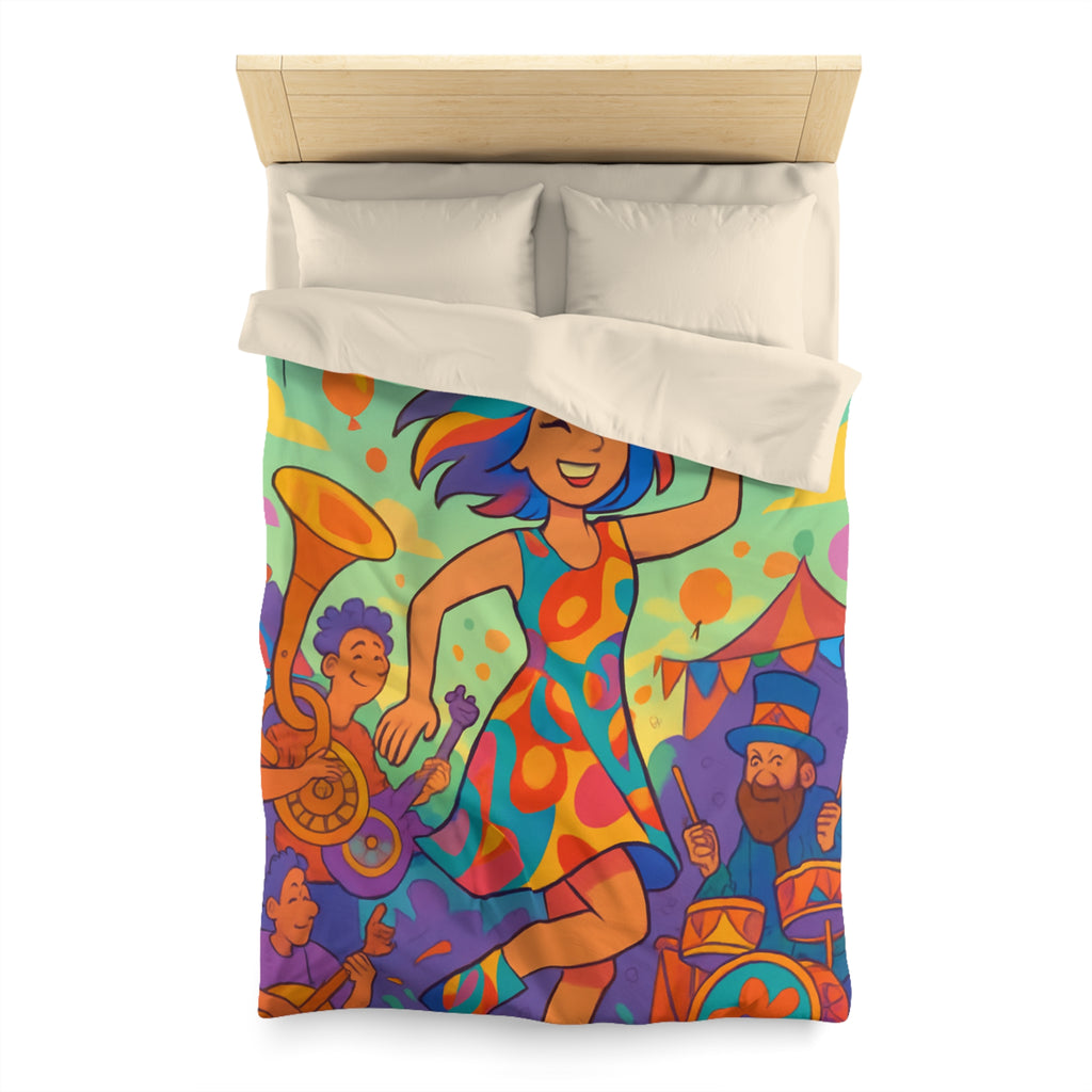 Housse de couette multicolore avec motif de fête joyeuse et personnages dansants