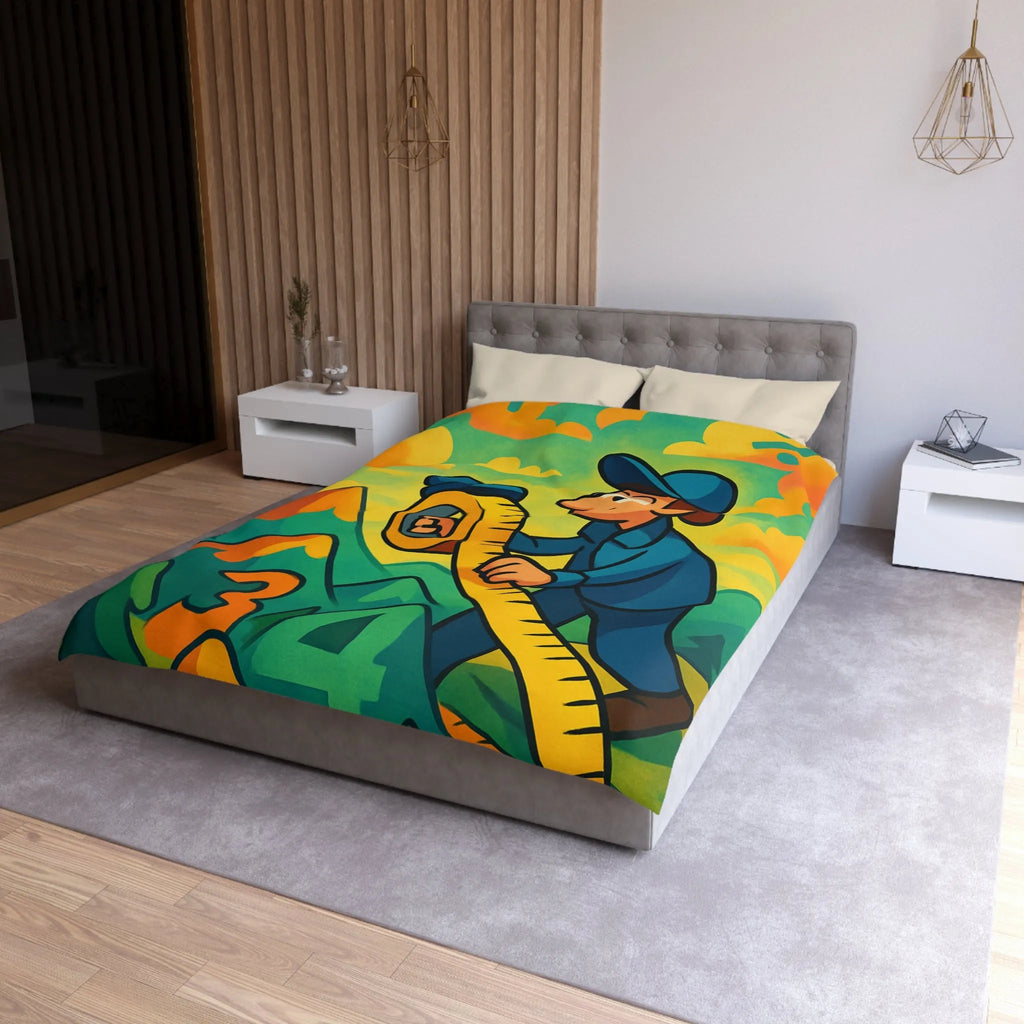 Housse de couette colorée pour enfants avec paysage ludique et motifs géométriques