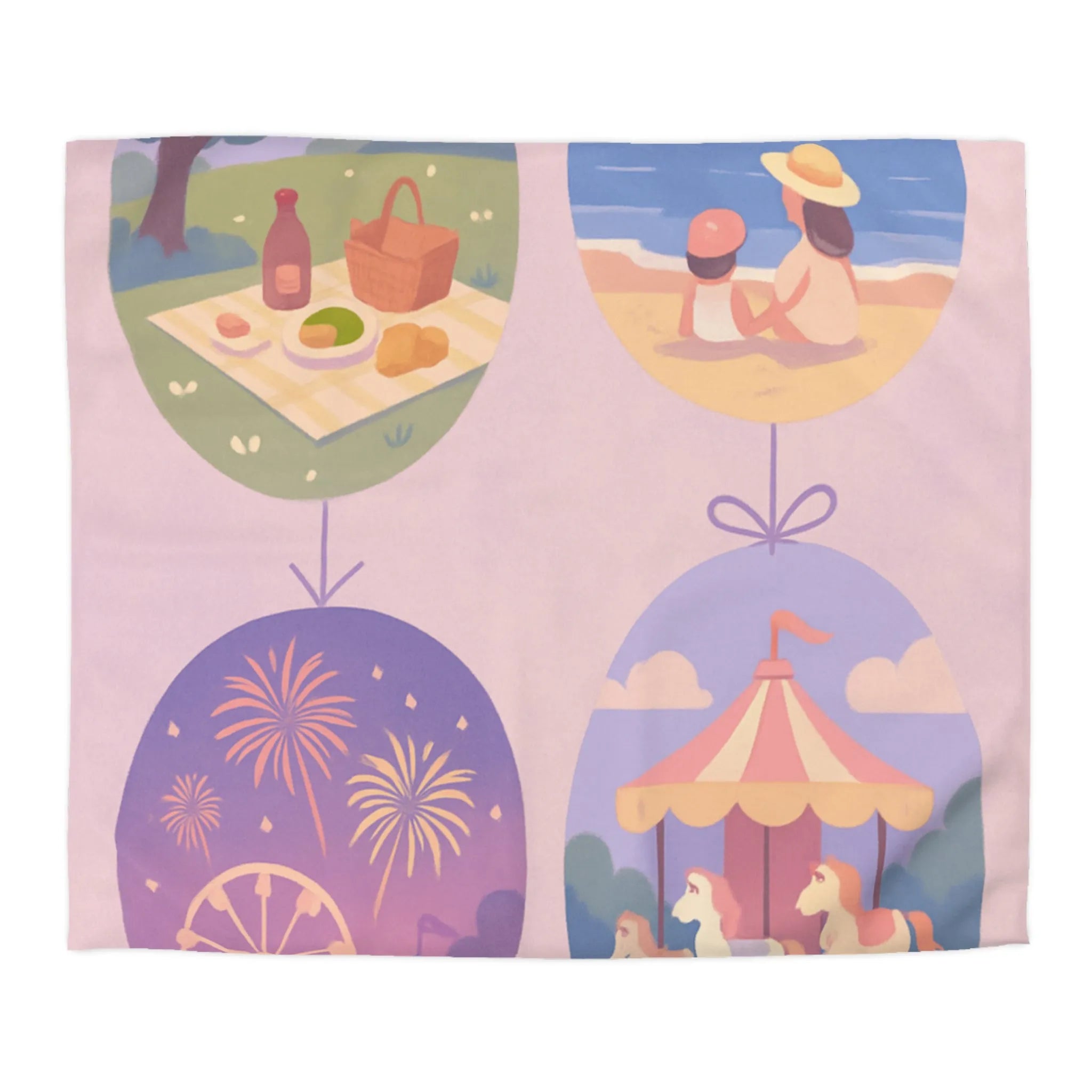 Douce Housse de Couette avec Scènes de Nature et Loisir Pastel Évoquant Sérénité