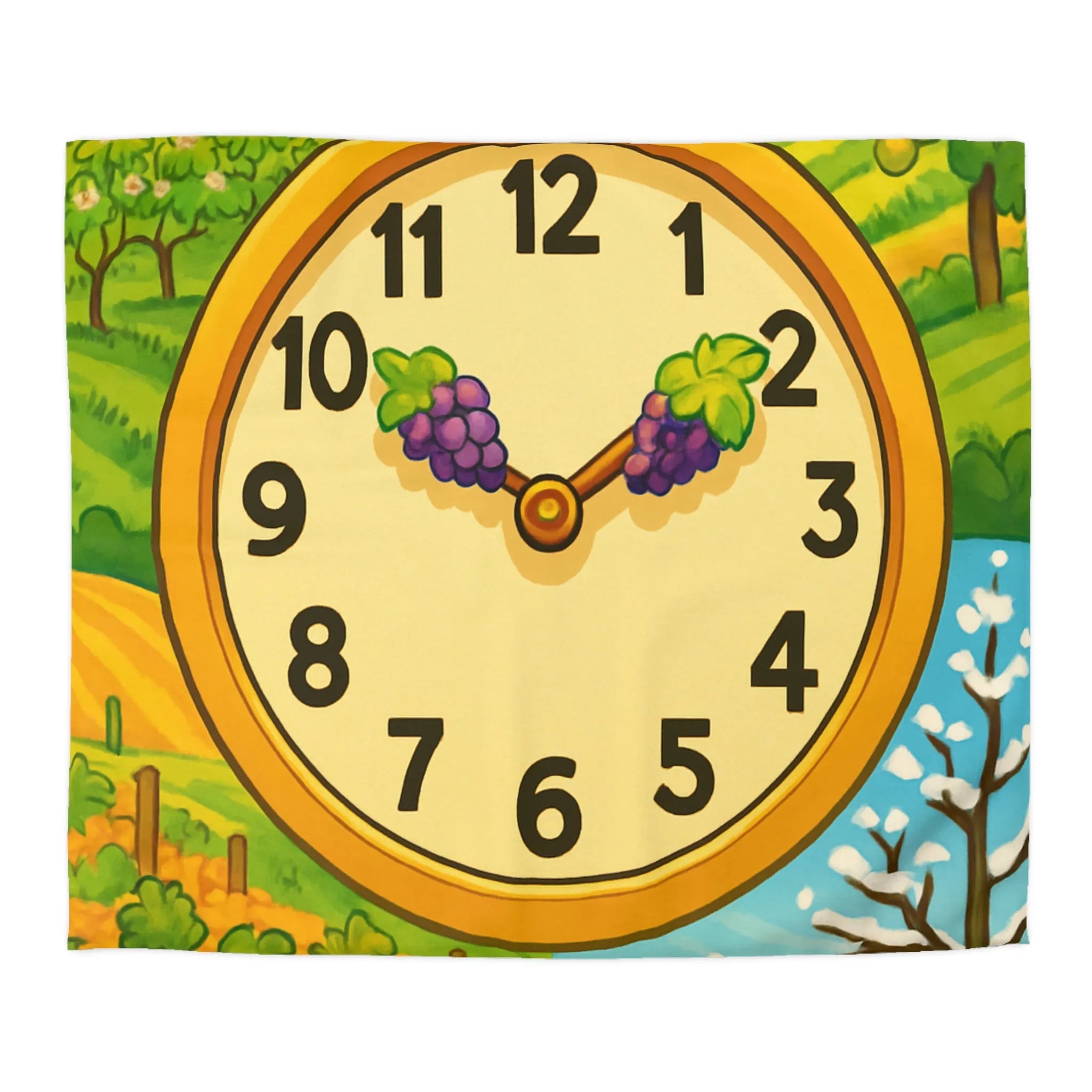 Housse de couette illustrant les quatre saisons avec un cadran vinicole coloré et vibrant