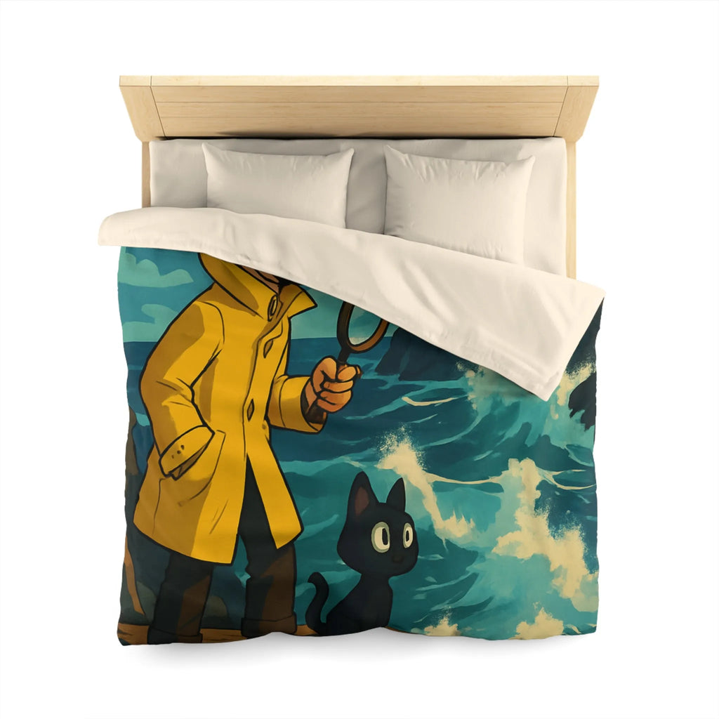 Housse de Couette Aventure Enfantine avec Phare, Océan et Chat Mystérieux