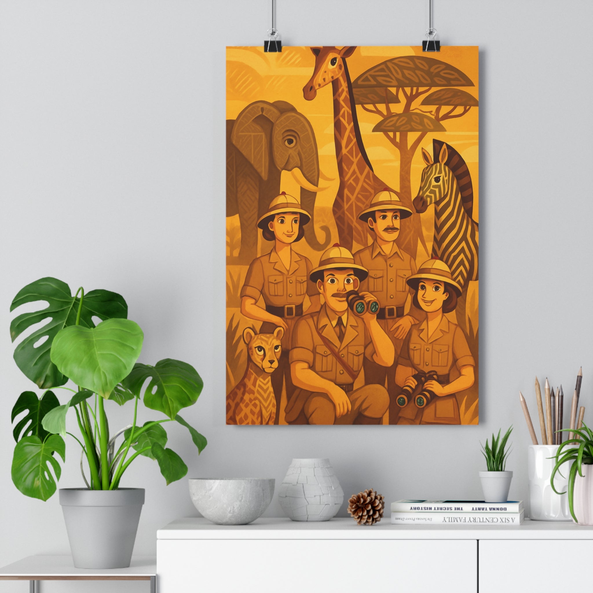 Poster décoratif safari art déco cartoon aventure girafe salon chambre exotique chaleureux 30x46 enfant