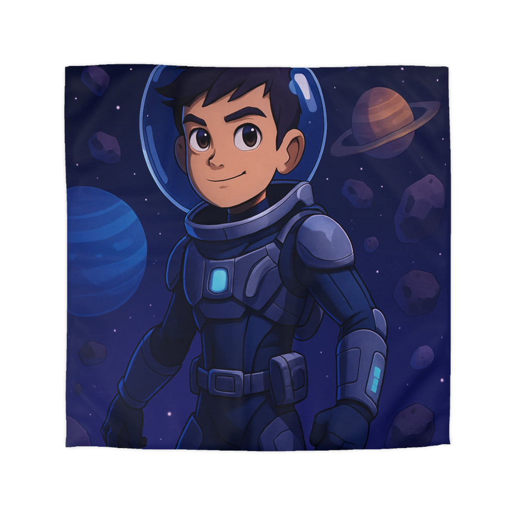 Housse de couette pour enfants : aventure spatiale avec jeune astronaute et planètes colorées