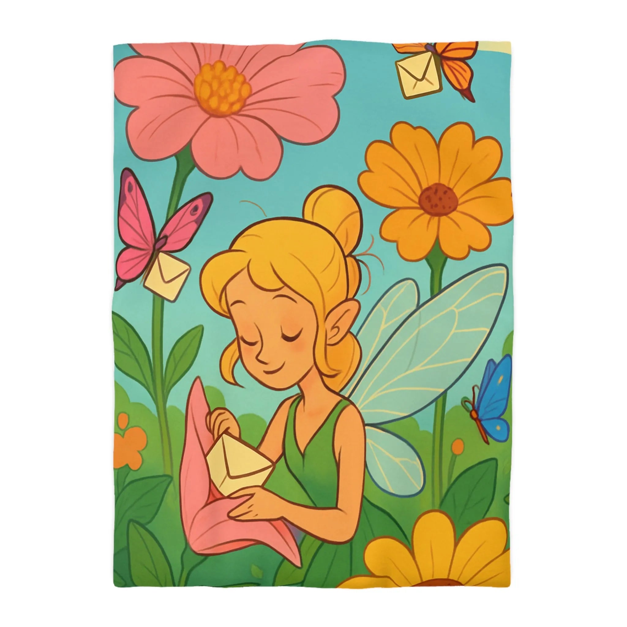 Fée des Jardins Éthérés avec Lettres Magiques et Fleurs Vibrantes pour Enchantement Nocturne