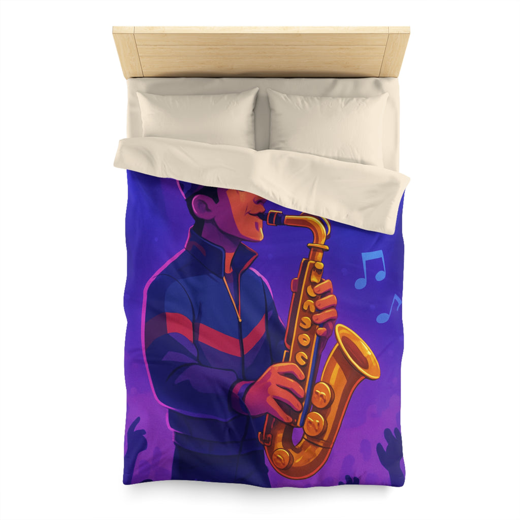 Jazz nocturne vibrant avec joueur de saxophone énergique sous lumières colorées et musique entraînante