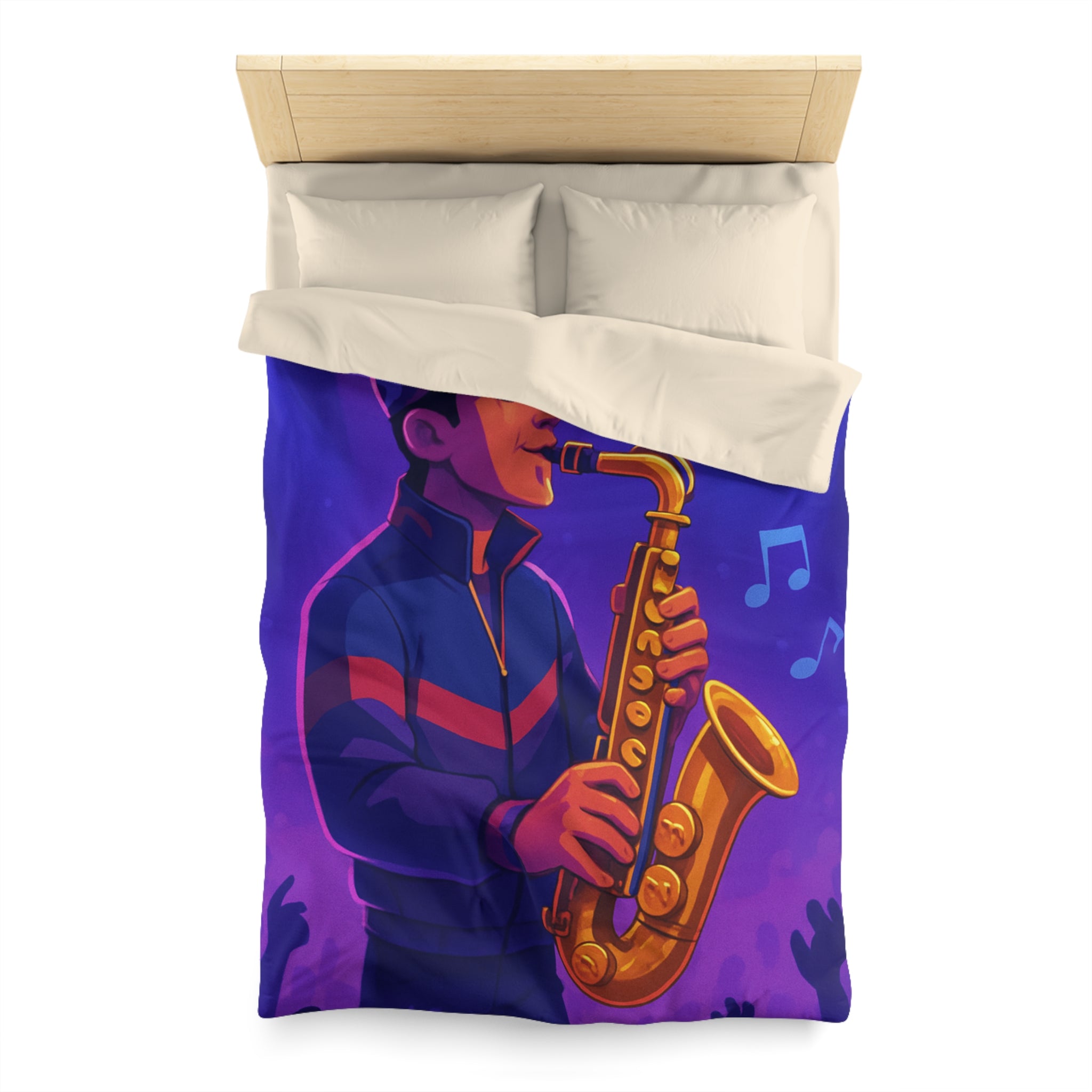 Jazz nocturne vibrant avec joueur de saxophone énergique sous lumières colorées et musique entraînante