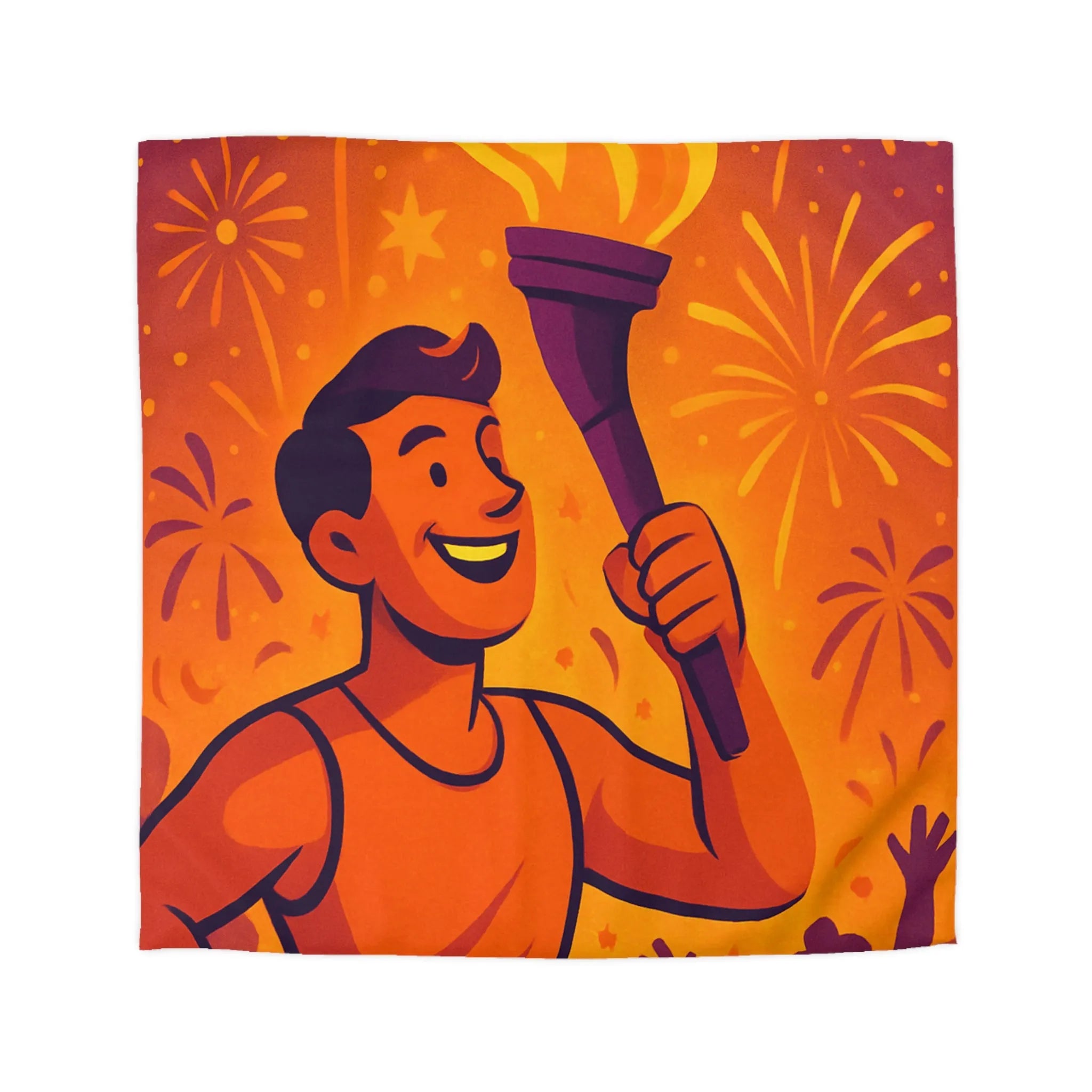 Housse de couette : Athlète olympique portant flambeau avec feux d'artifice lumineux