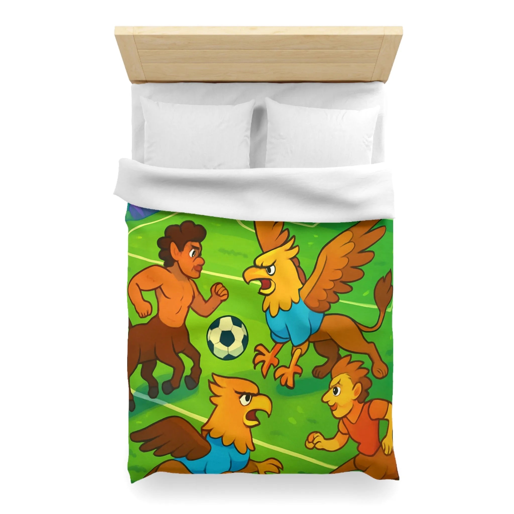 Housse de couette football fantastique avec centaures et griffons sur terrain magique