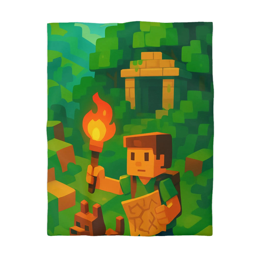 Explorez un monde aventureux et mystique avec cette housse de couette pixelisée géométrique