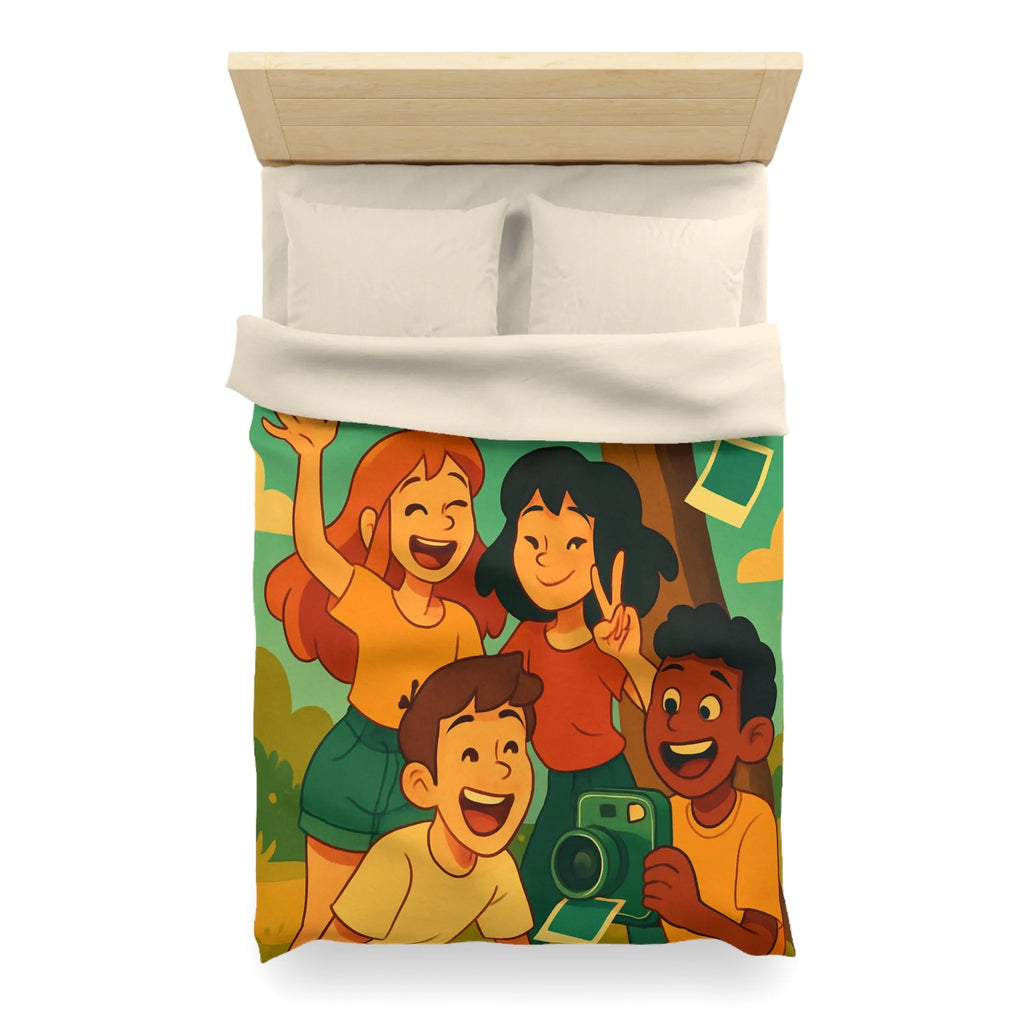 Housse de Couette Enfants Arborant Motif Nature et Joie Automnale Avec Polaroids
