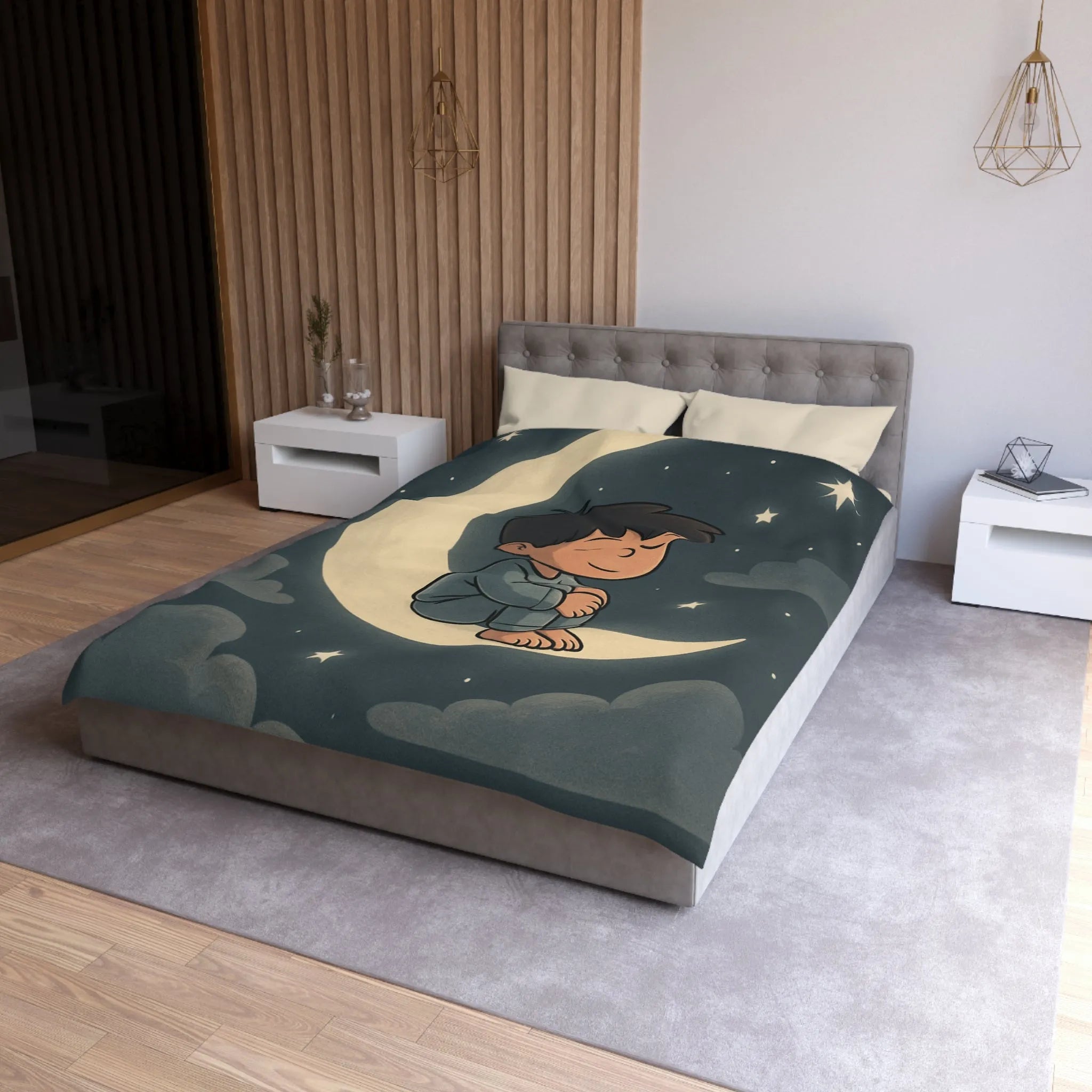 Enchantez les rêves de votre enfant avec cette housse de couette lune étoilée