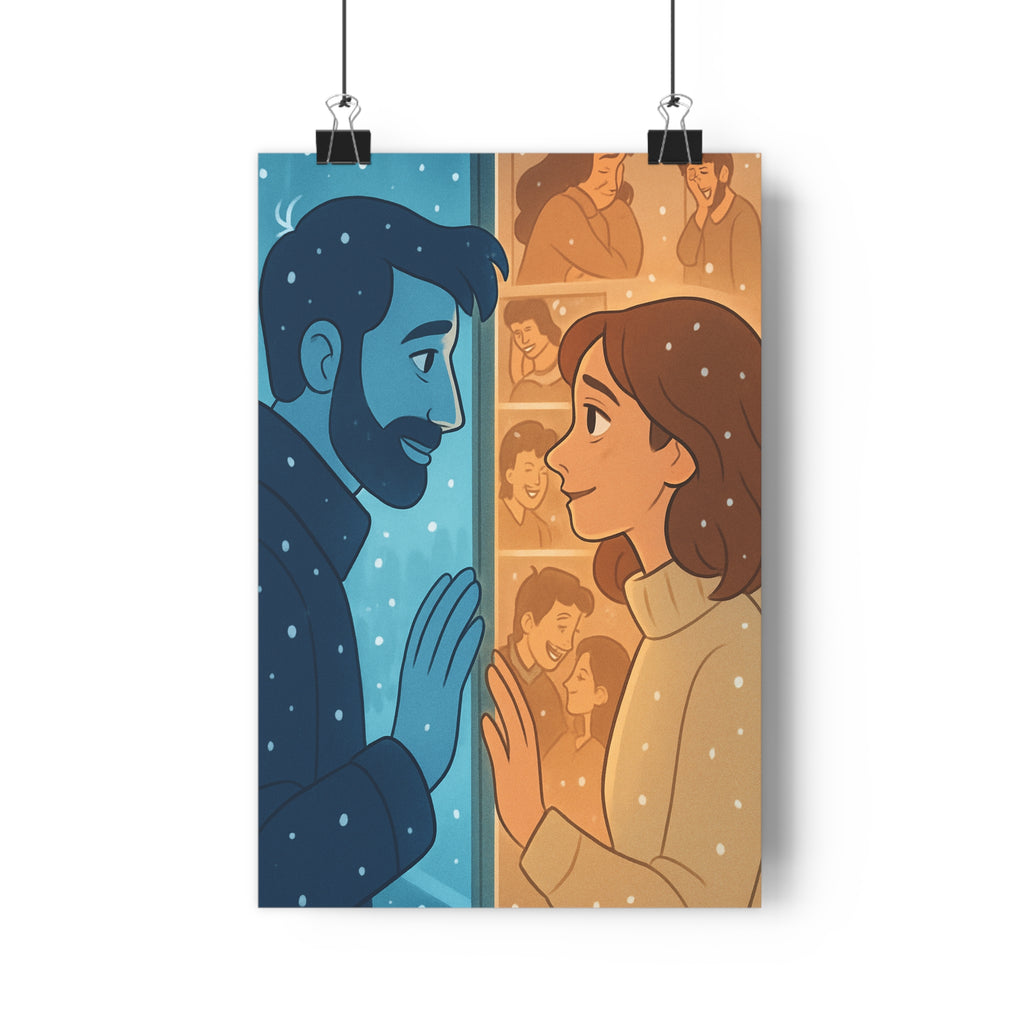 Poster décoratif connexion bleu orange hiver chaleureux moderne salon chambre ambiance artistique élégant qualité