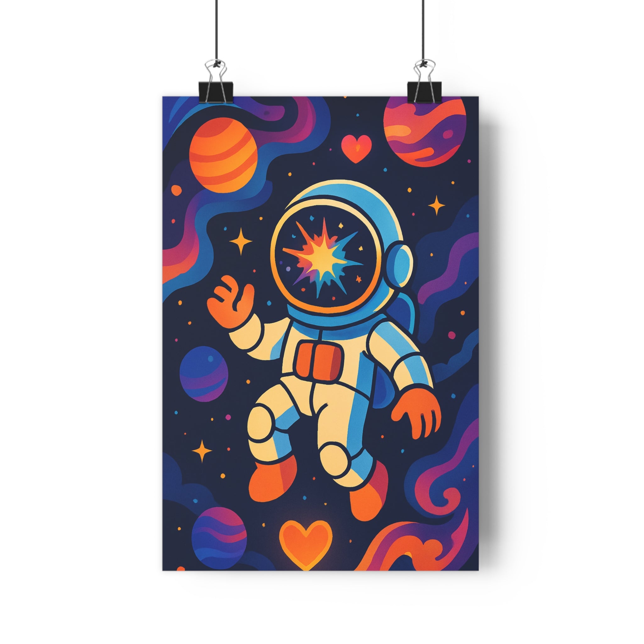 Poster décoratif astronaute espace cosmos cartoon bleu orange violet chambre bureau créatif rêveur 30x46