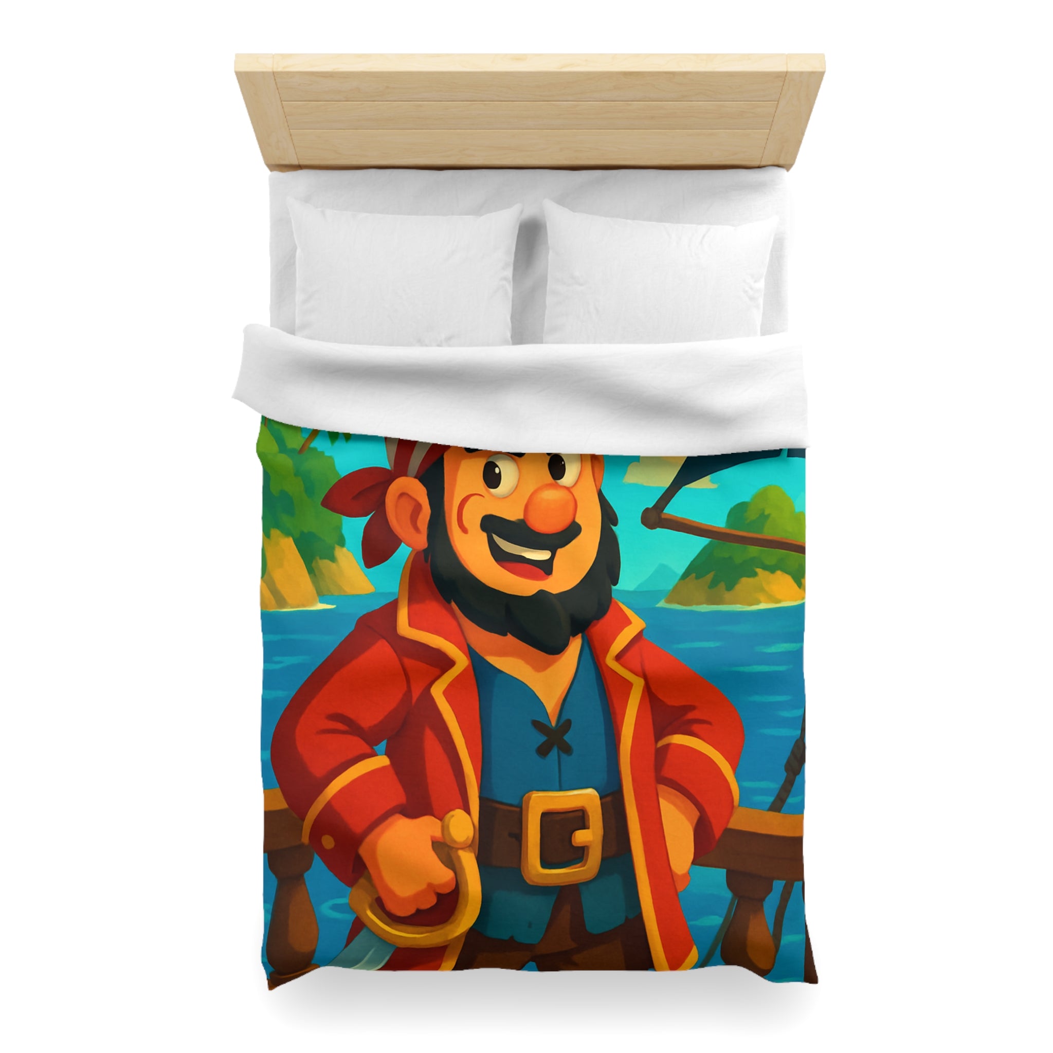 Housse de couette pirate joyeux avec carte au trésor et îles paradisiaques