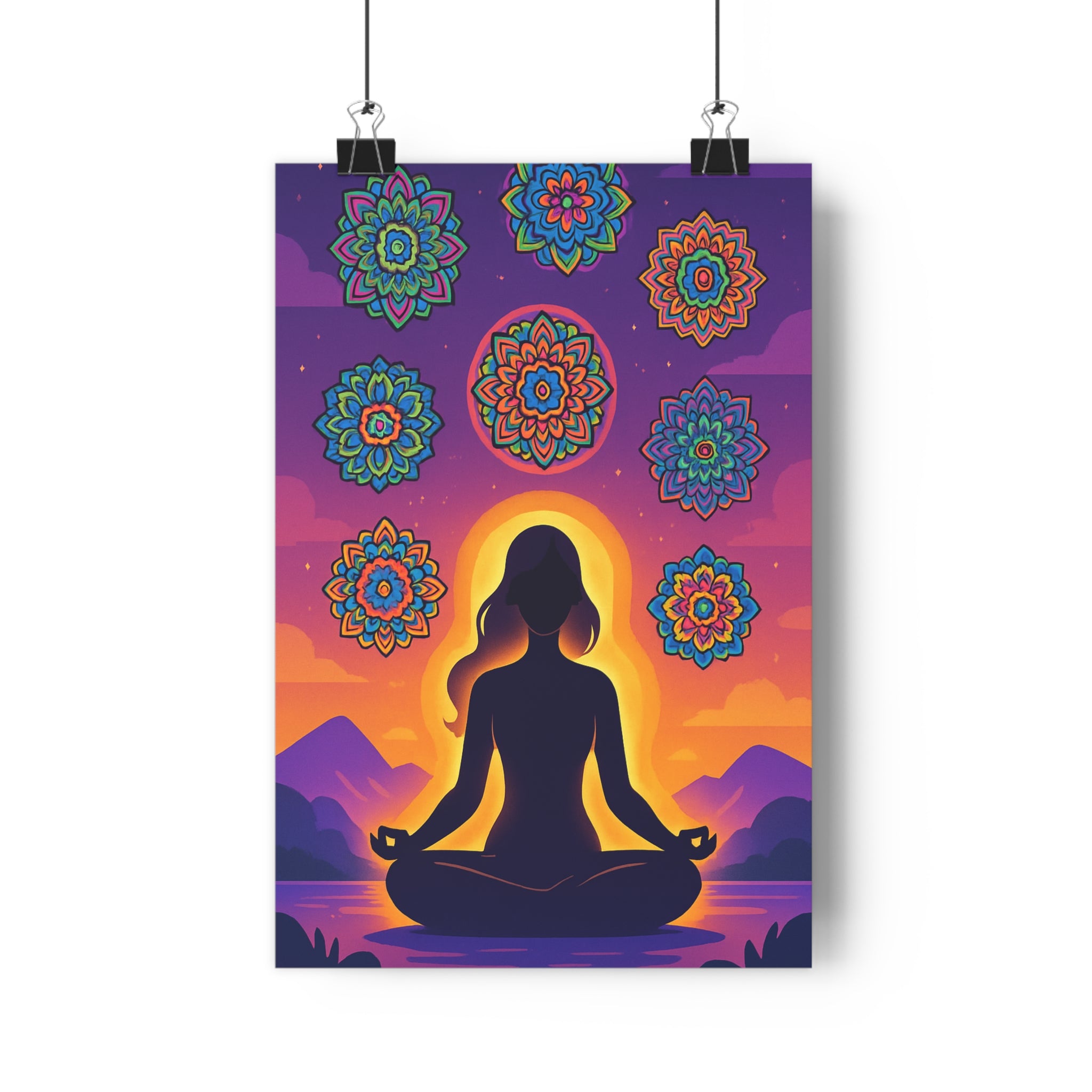 Poster décoratif méditation zen pastel cartoon mandalas apaisant relaxation salon chambre sérénité harmonieux qualité