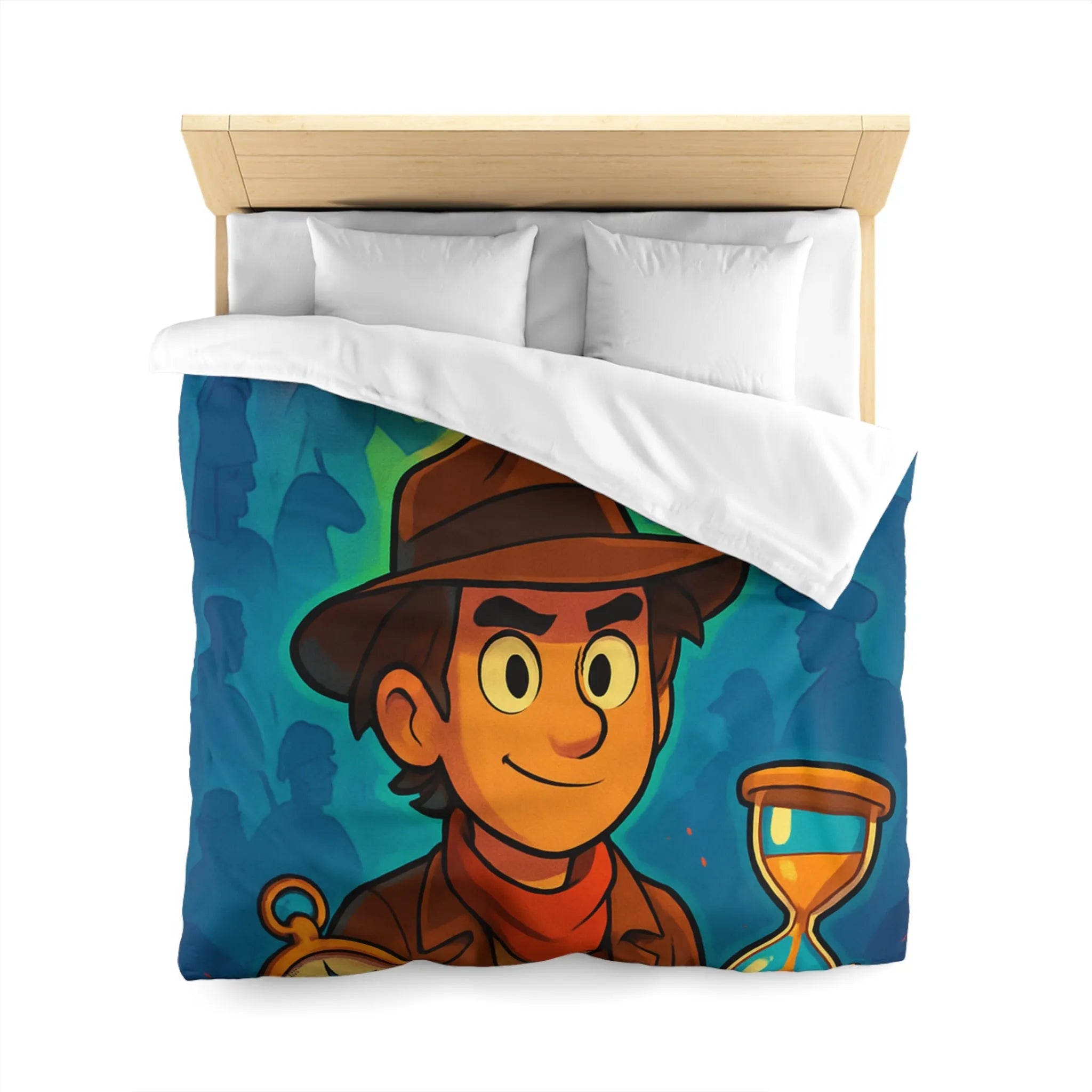 Décor Aventure Mystérieuse Housse de Couette avec Illustration de Voyageur et Sablier