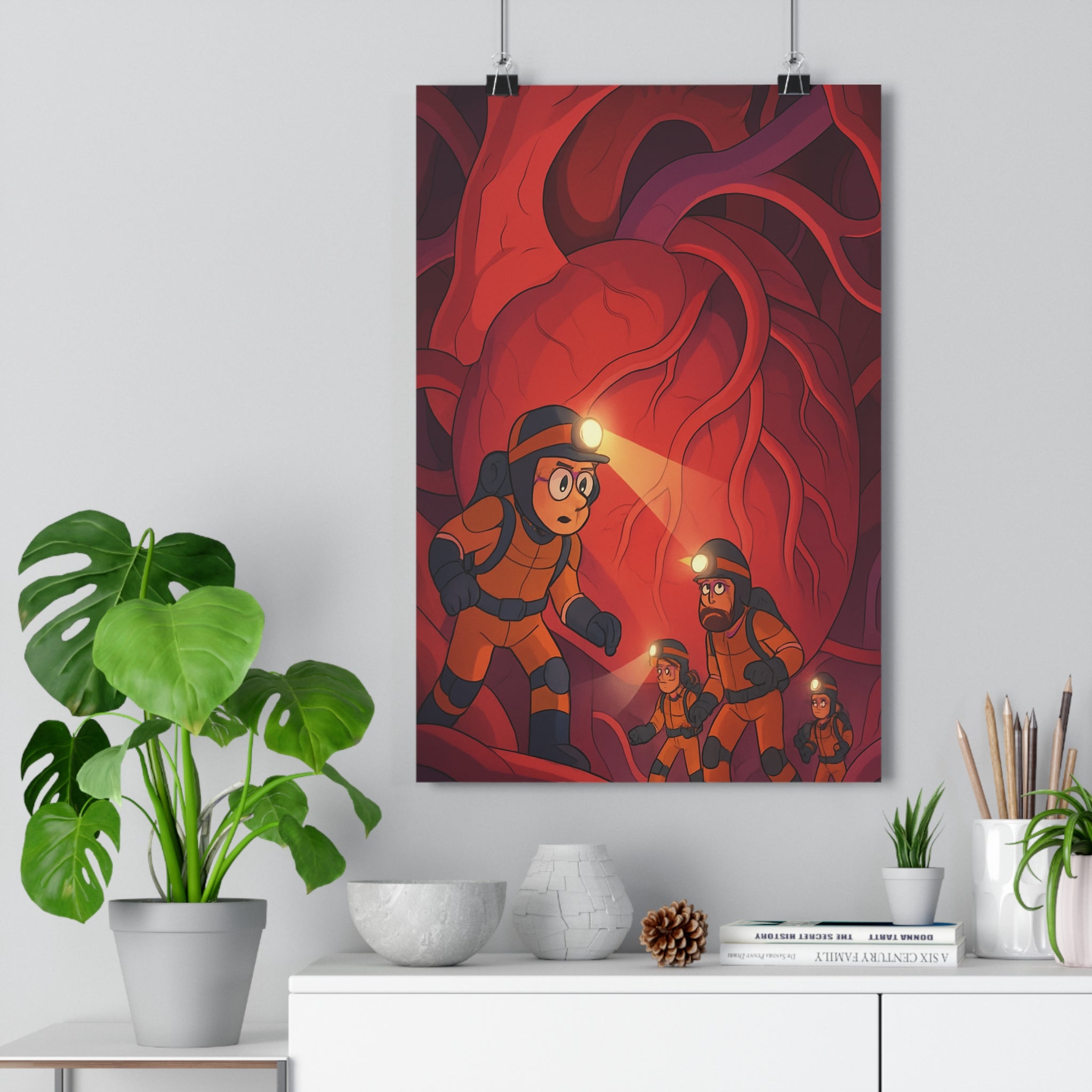 Poster décoratif aventure futuriste rouge orange dessin animé chambre enfant bureau original exploration qualité