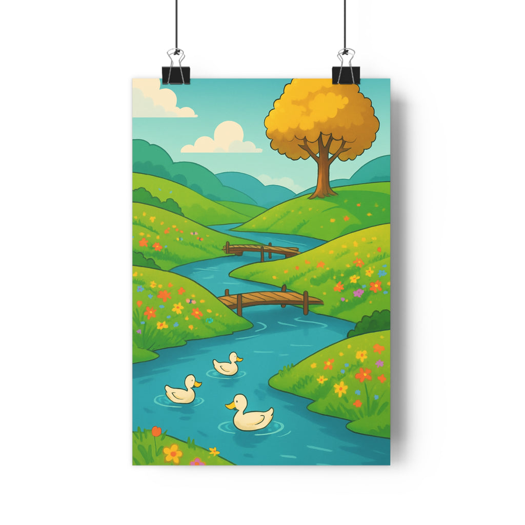 Poster décoratif cartoon naturel vert jaune chambre salon paysage calme apaisant moderne impression qualité