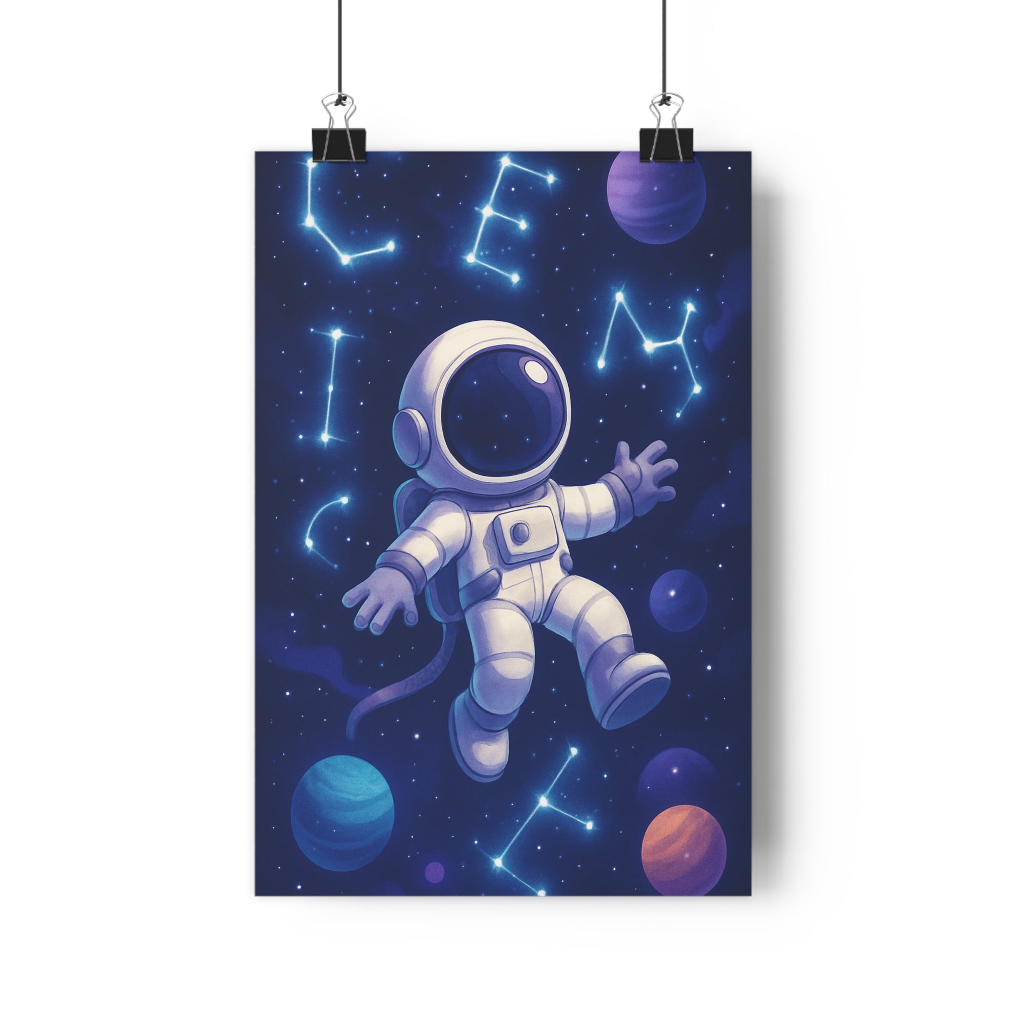 Poster décoratif astronaute flottant bleu violet cosmique mystère sciencefiction chambre bureau 30x46 planètes qualité